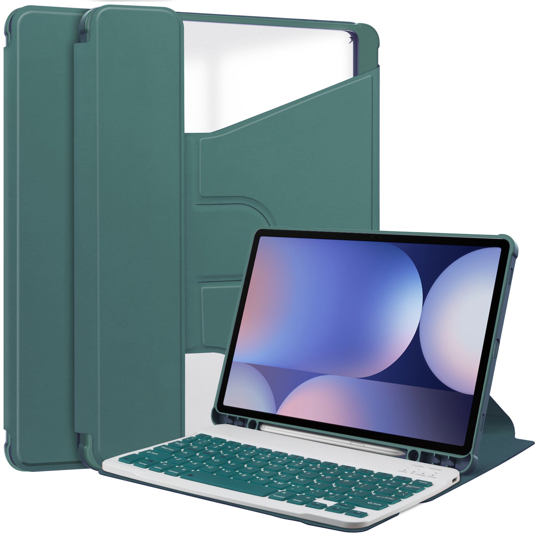 360° Rotating Keyboard Case for Samsung Galaxy Tab S10+/S9+/S9FE+/S8+ – Detachable Keyboard with Pencil Holder [Teal]