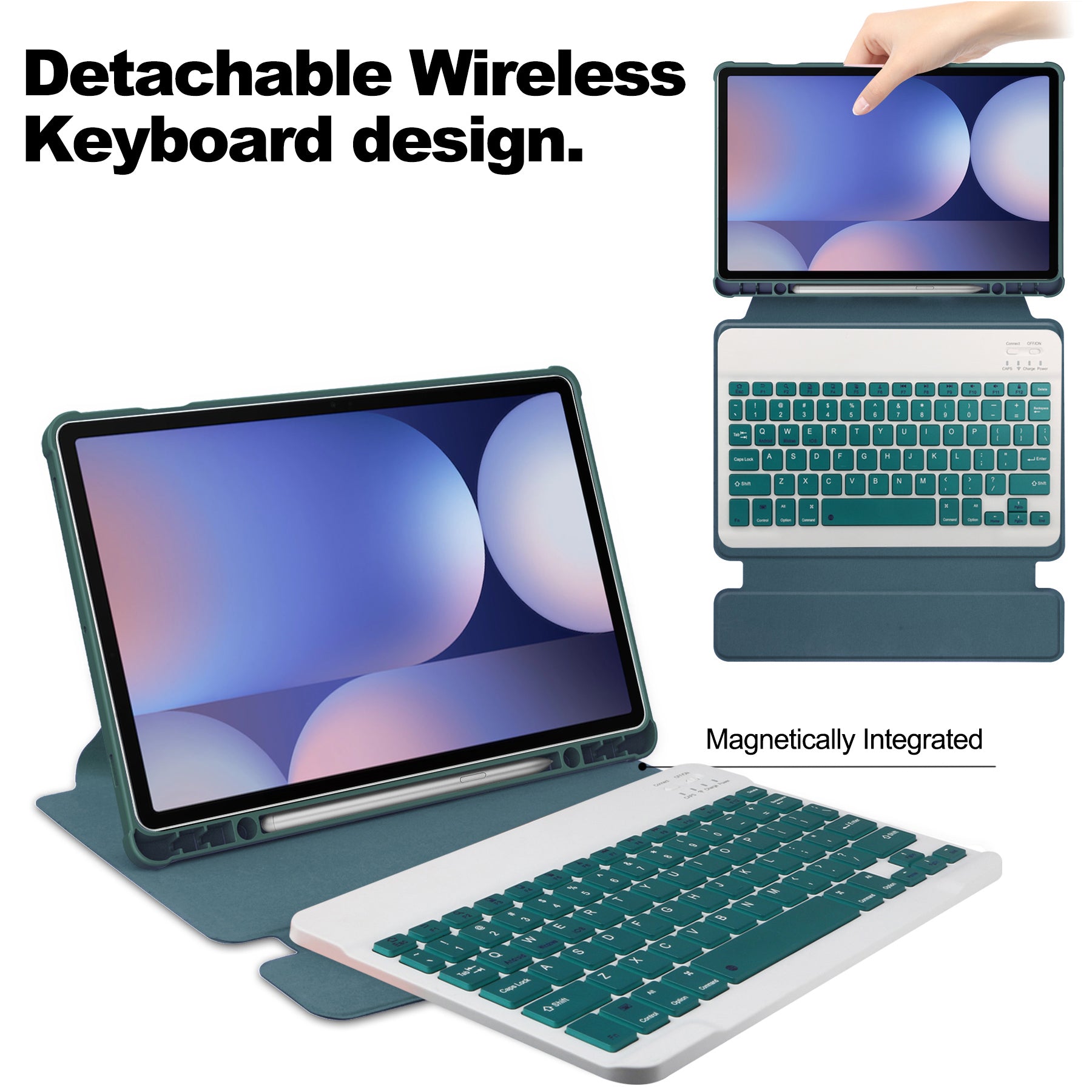 360° Rotating Keyboard Case for Samsung Galaxy Tab S10+/S9+/S9FE+/S8+ – Detachable Keyboard with Pencil Holder [Teal]