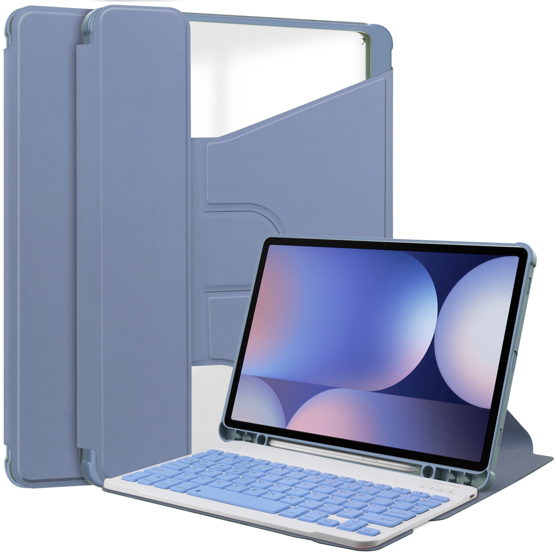 360° Rotating Keyboard Case for Samsung Galaxy Tab S10+/S9+/S9FE+/S8+ – Detachable Keyboard with Pencil Holder [Lavender]