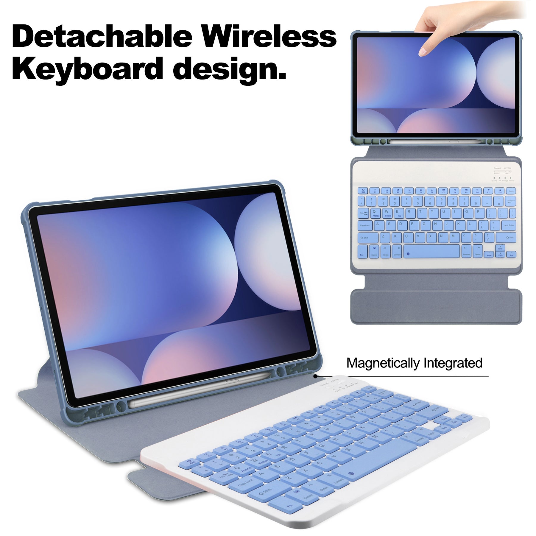 360° Rotating Keyboard Case for Samsung Galaxy Tab S10+/S9+/S9FE+/S8+ – Detachable Keyboard with Pencil Holder [Lavender]