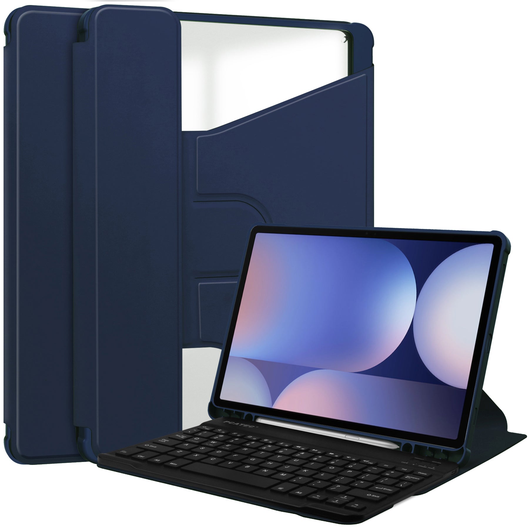 360° Rotating Keyboard Case for Samsung Galaxy Tab S10+/S9+/S9FE+/S8+ – Detachable Keyboard with Pencil Holder [Navy]