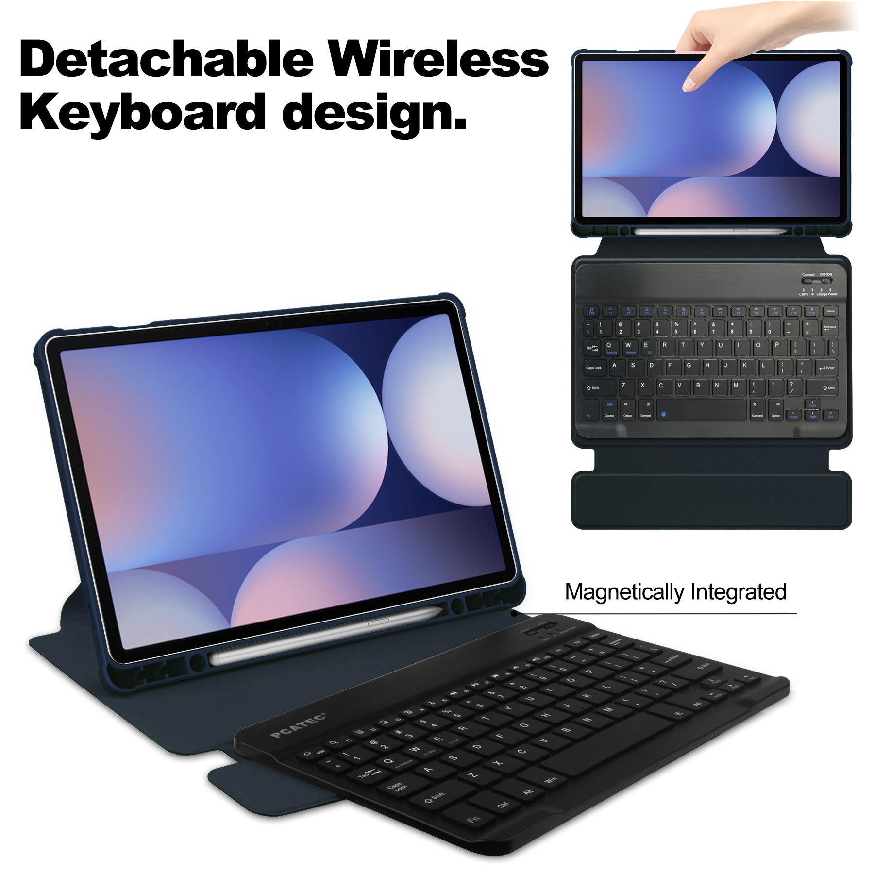 360° Rotating Keyboard Case for Samsung Galaxy Tab S10+/S9+/S9FE+/S8+ – Detachable Keyboard with Pencil Holder [Navy]