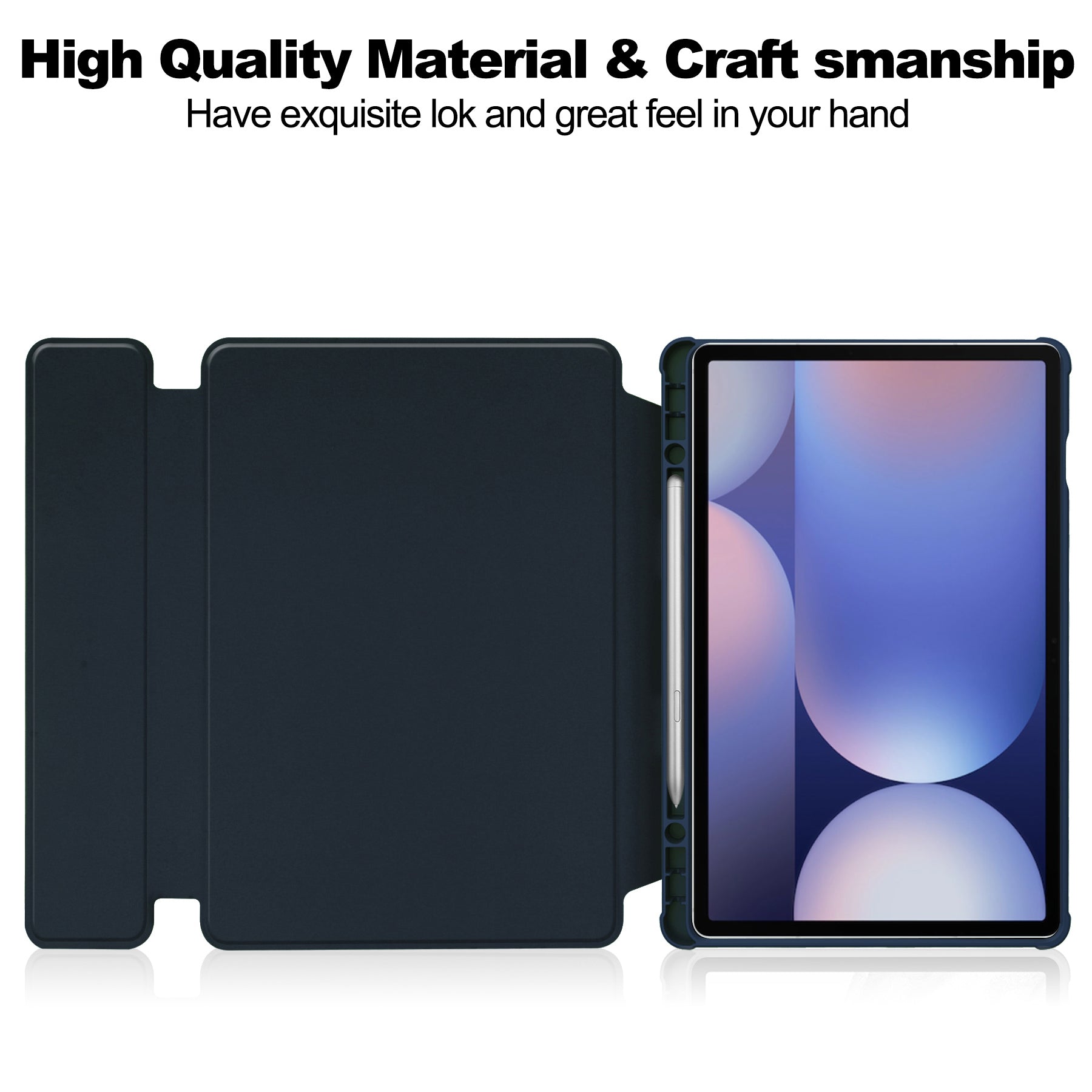 Rotating Acrylic Back PU Leather Case for Samsung Galaxy Tab S10+/S9+/S9FE+/S8+ with Pencil Holder [Navy]