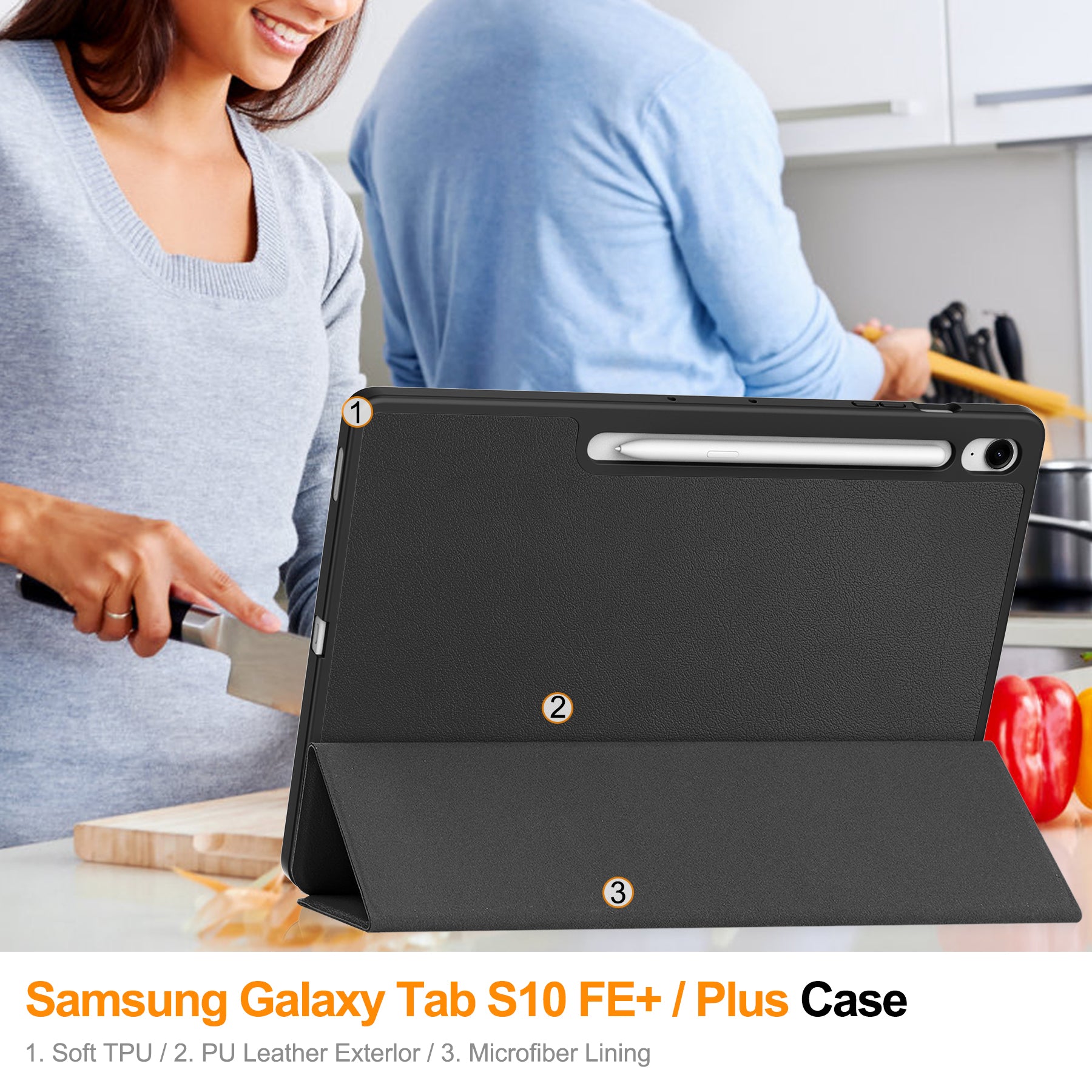 Samsung Tab S10FE Plus X620 Tri Fold Pen Holder Case [Black]
