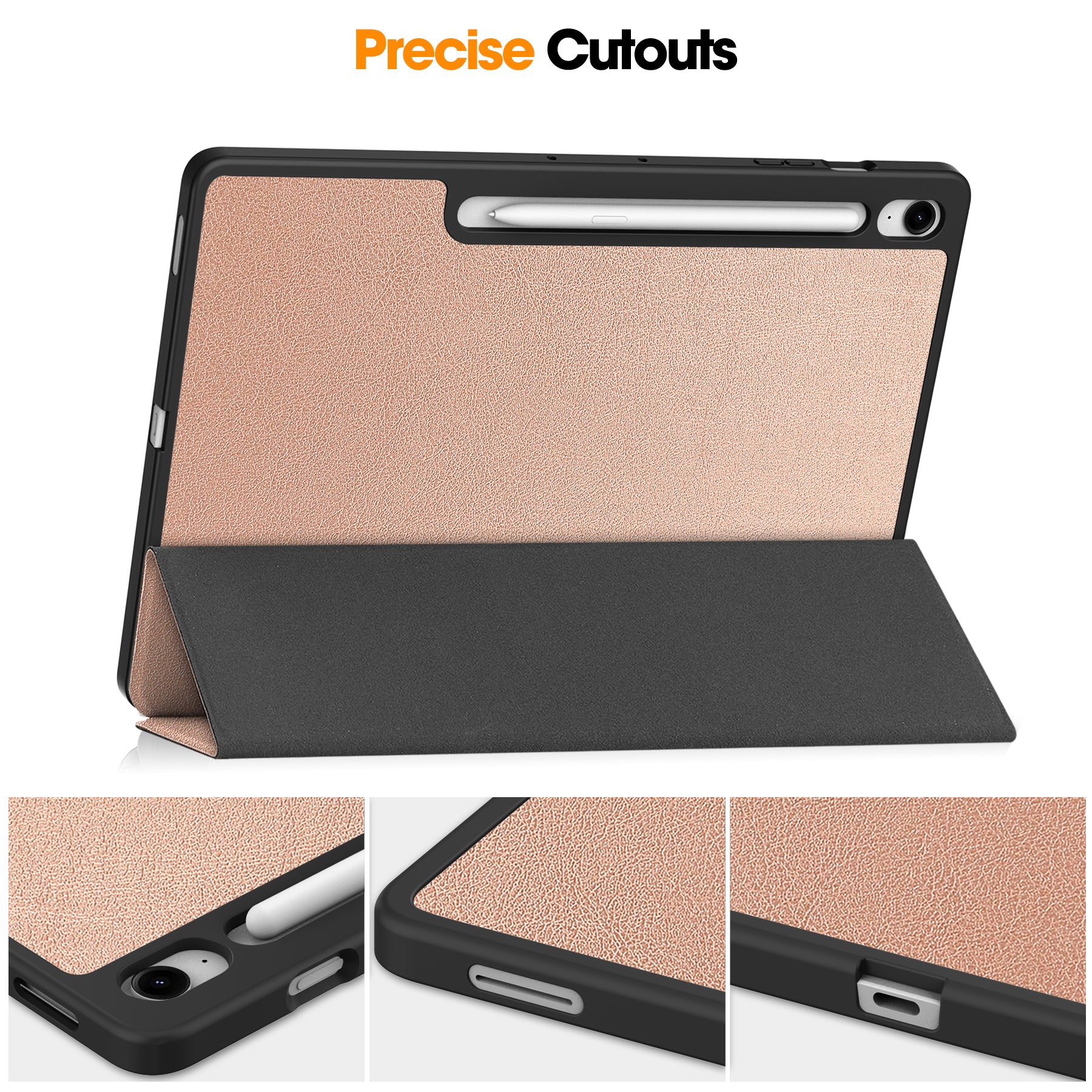 Samsung Tab S10FE Plus X620 Tri Fold Pen Holder Case [Rose Gold]