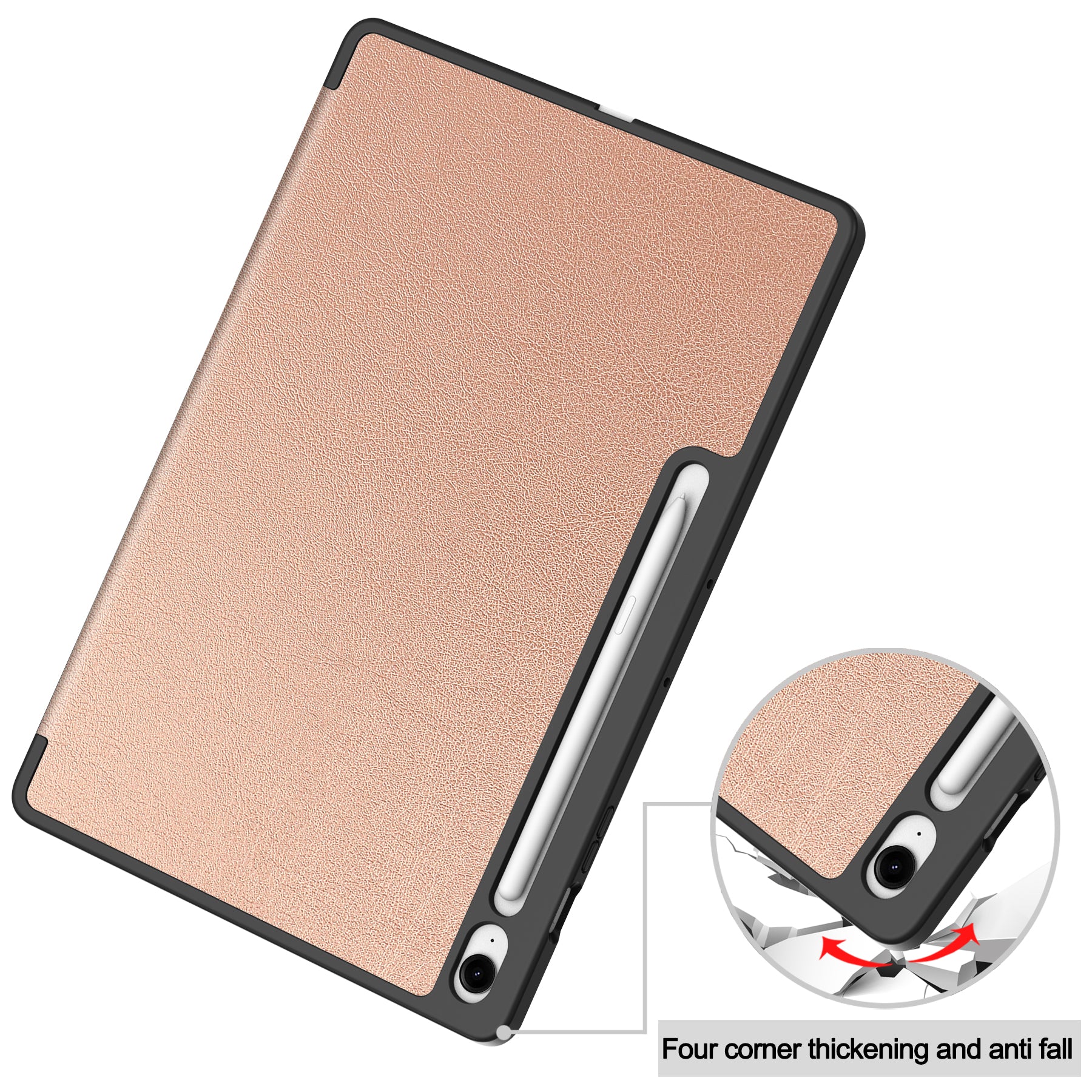 Samsung Tab S10FE Plus X620 Tri Fold Pen Holder Case [Rose Gold]