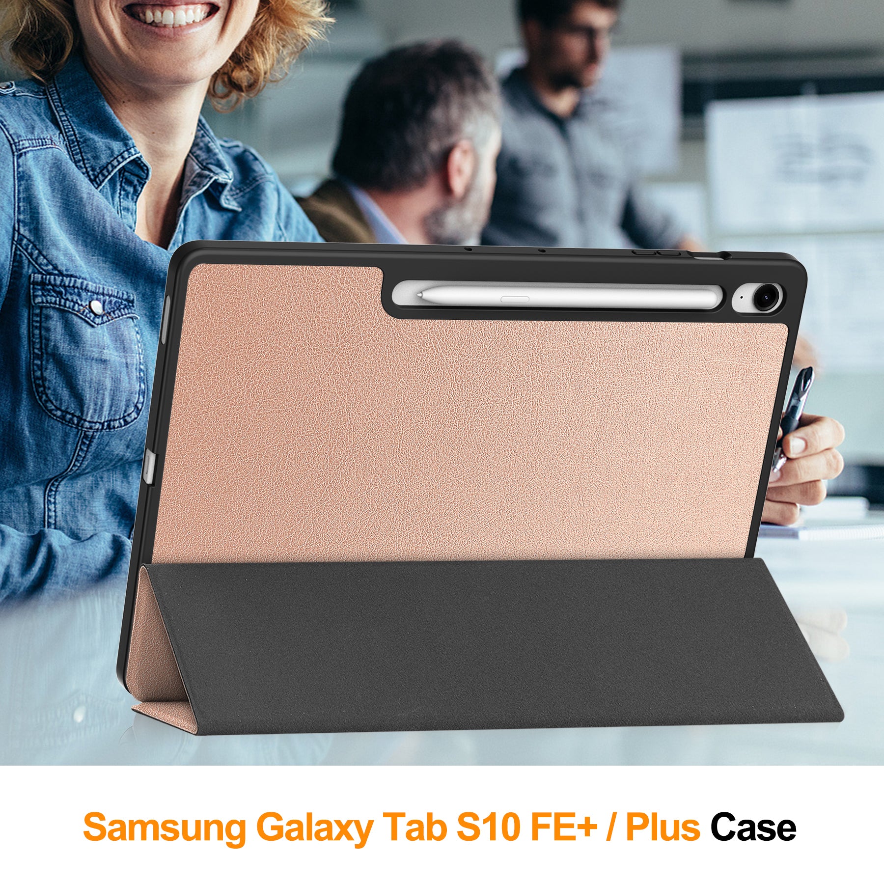 Samsung Tab S10FE Plus X620 Tri Fold Pen Holder Case [Rose Gold]
