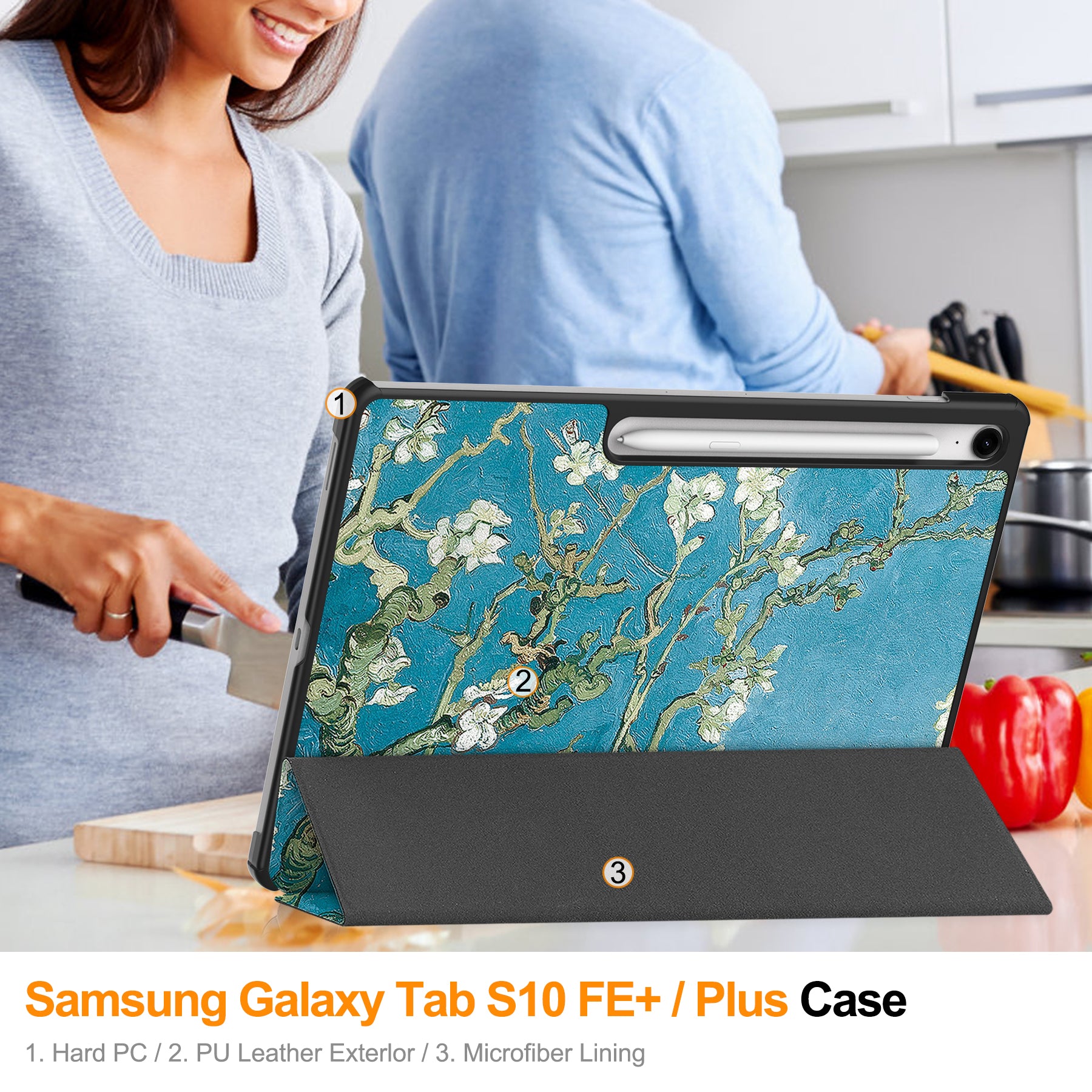 Samsung Tab S10FE Plus X620 Designer Tri-Fold Case [Plum Tree]