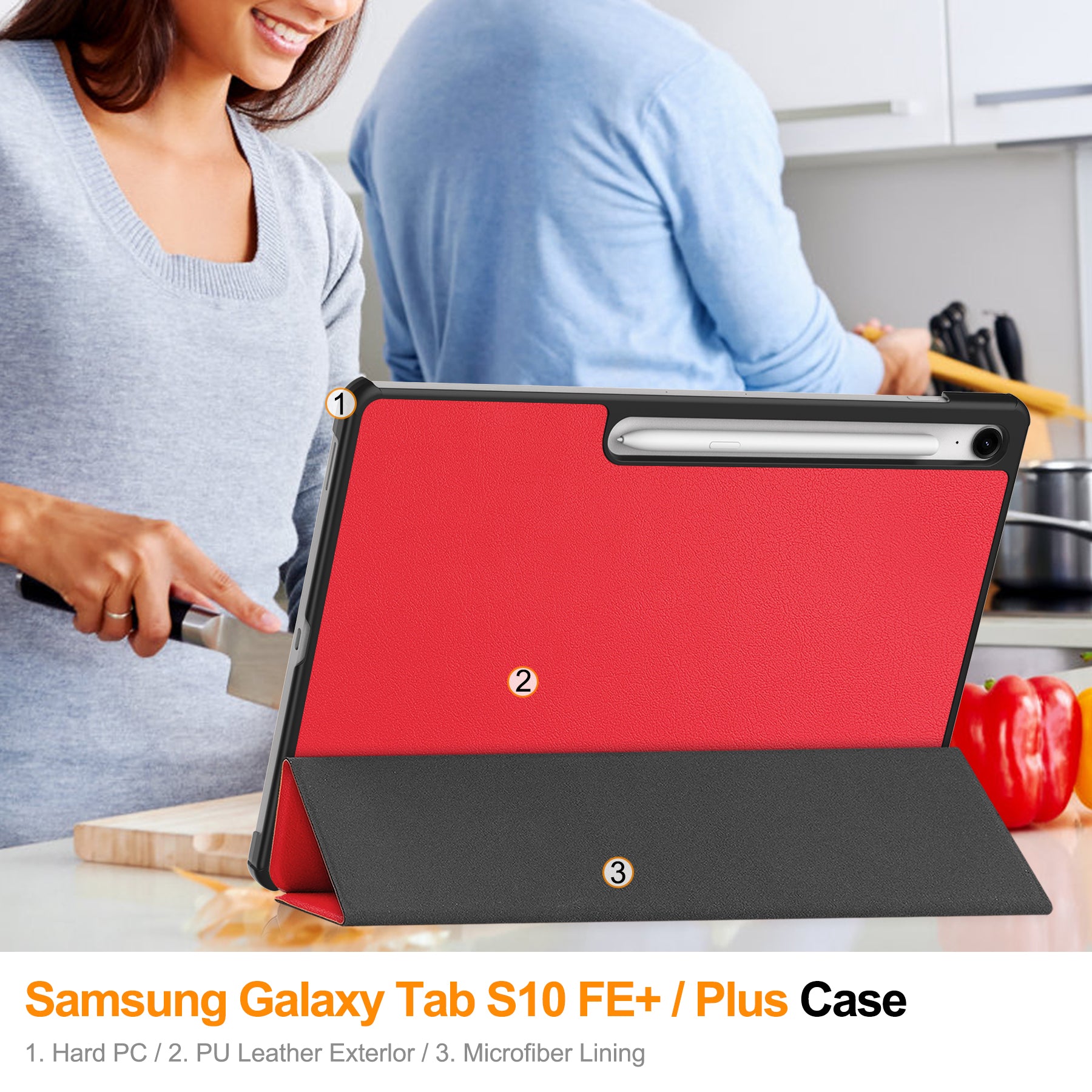 Samsung Tab S10FE Plus X620 Tri-Fold Case [Red]
