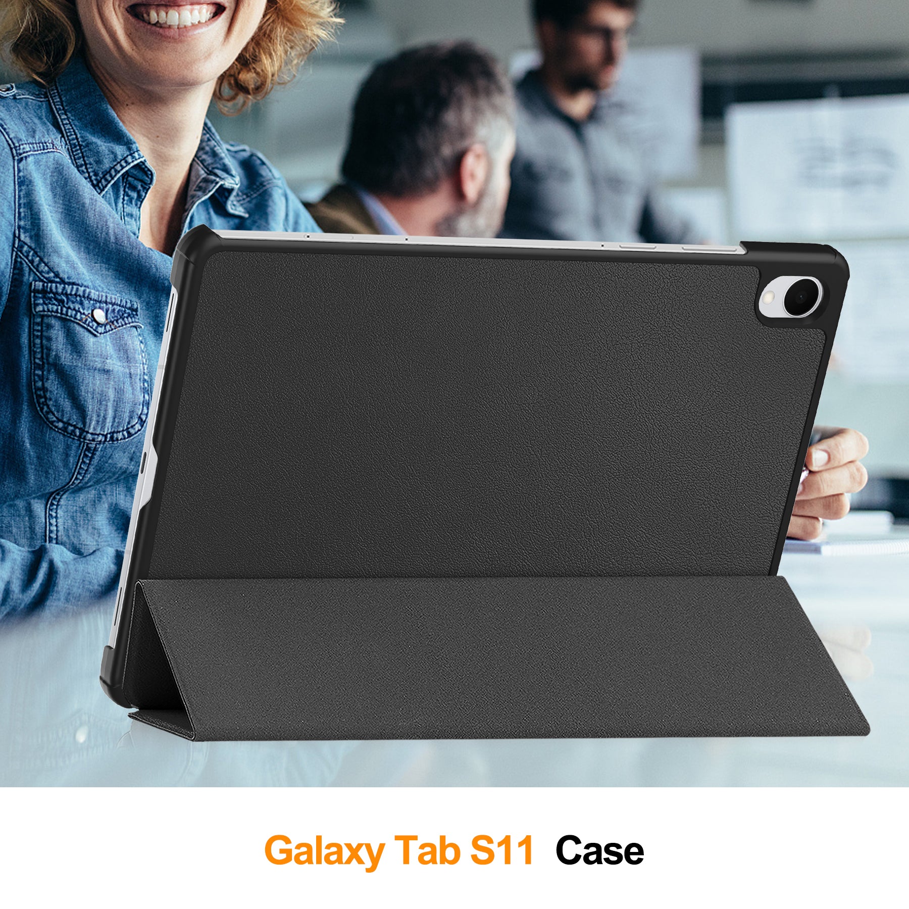 KST Tri-fold PU Leather Case for Samsung Galaxy Tab S11 [Black]