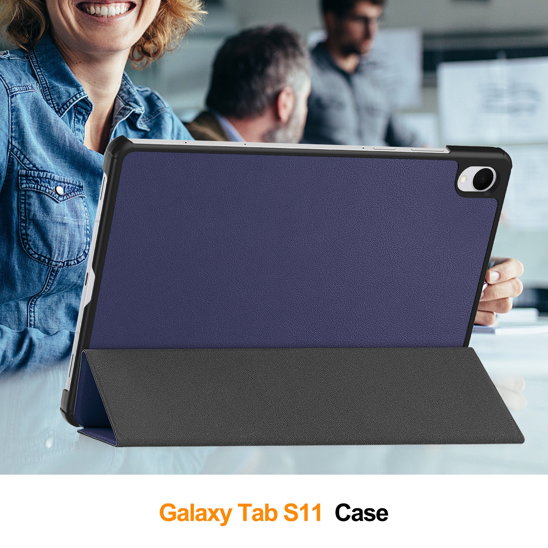KST Tri-fold PU Leather Case for Samsung Galaxy Tab S11 [Navy]