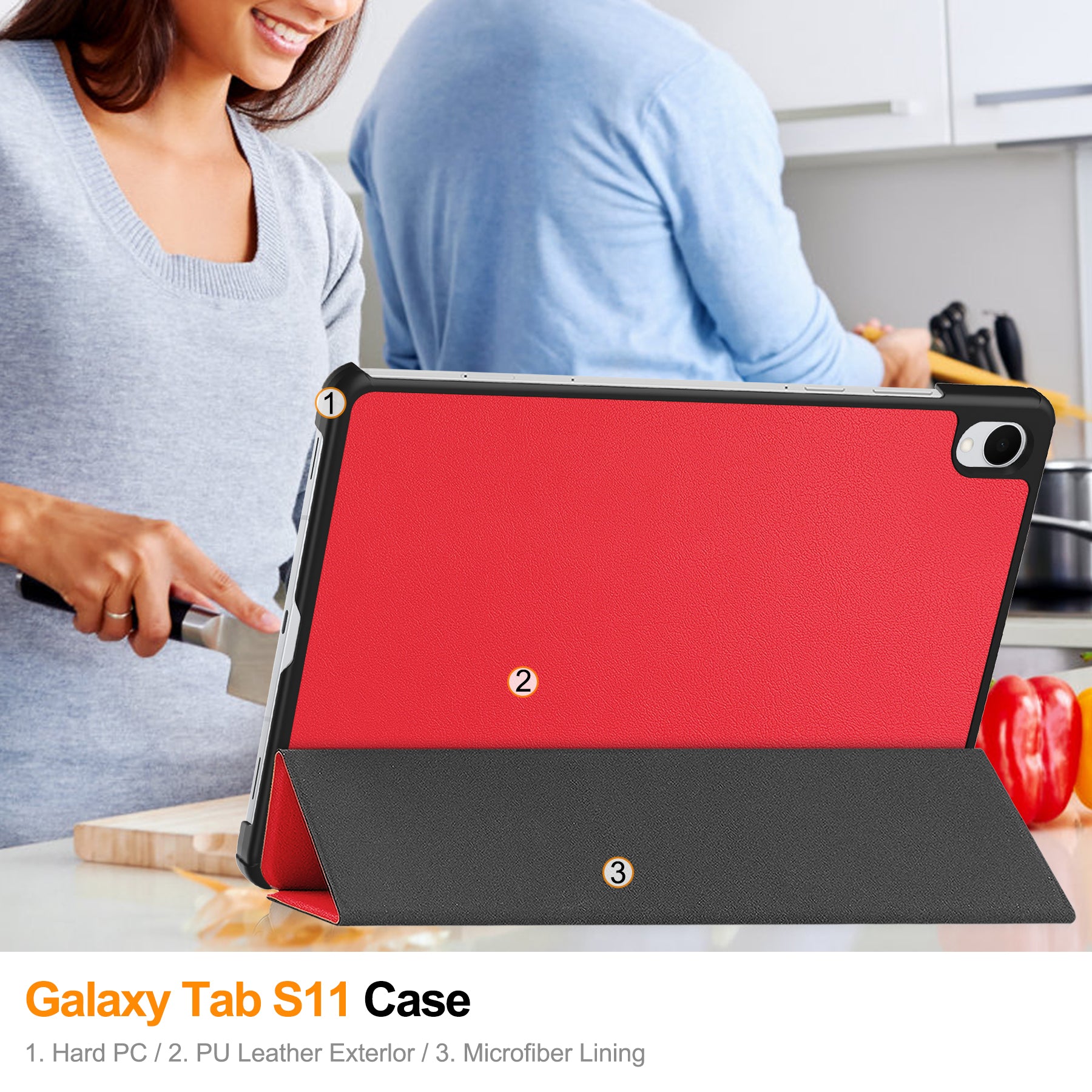 KST Tri-fold PU Leather Case for Samsung Galaxy Tab S11 [Red]