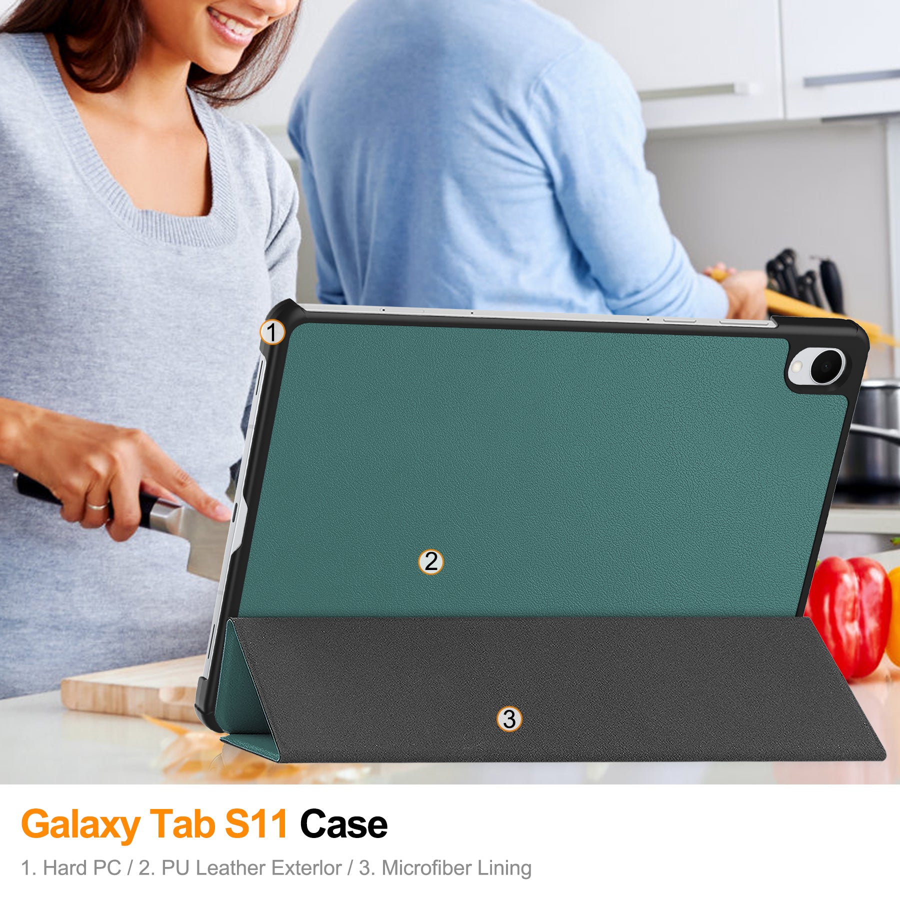 KST Tri-fold PU Leather Case for Samsung Galaxy Tab S11 [Teal]