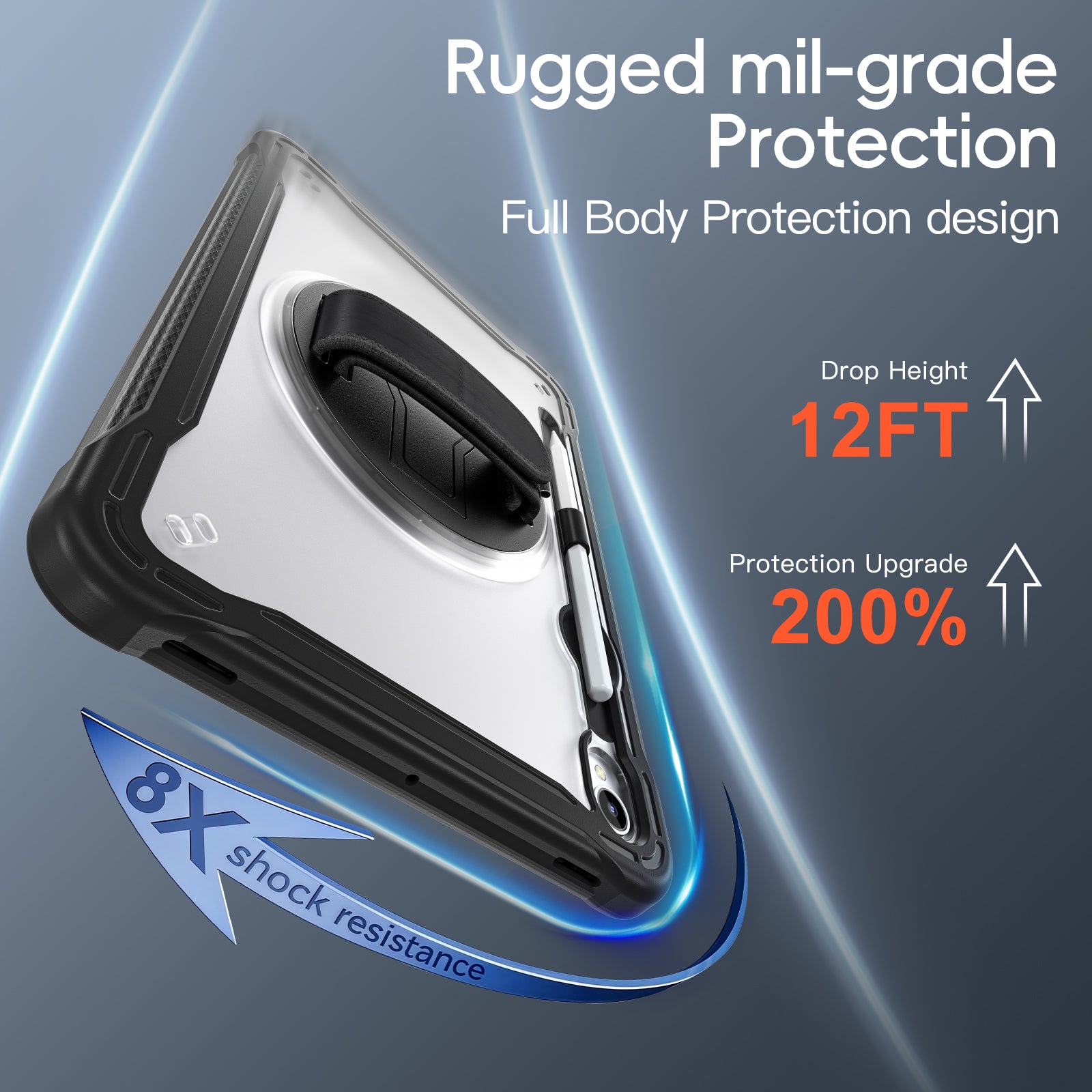 Samsung Tab S11 Rugged Case - 360° Stand, Hand & Shoulder Strap - Shockproof - Black