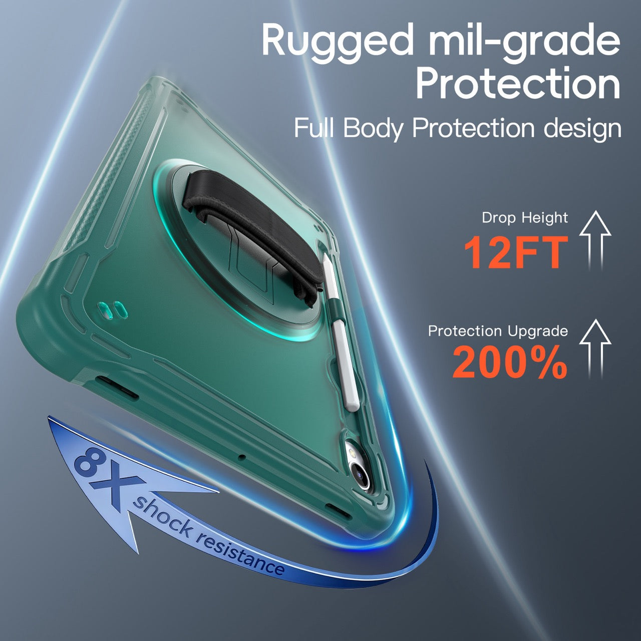 Samsung Tab S11 Rugged Case - 360° Stand, Hand & Shoulder Strap - Shockproof - Green
