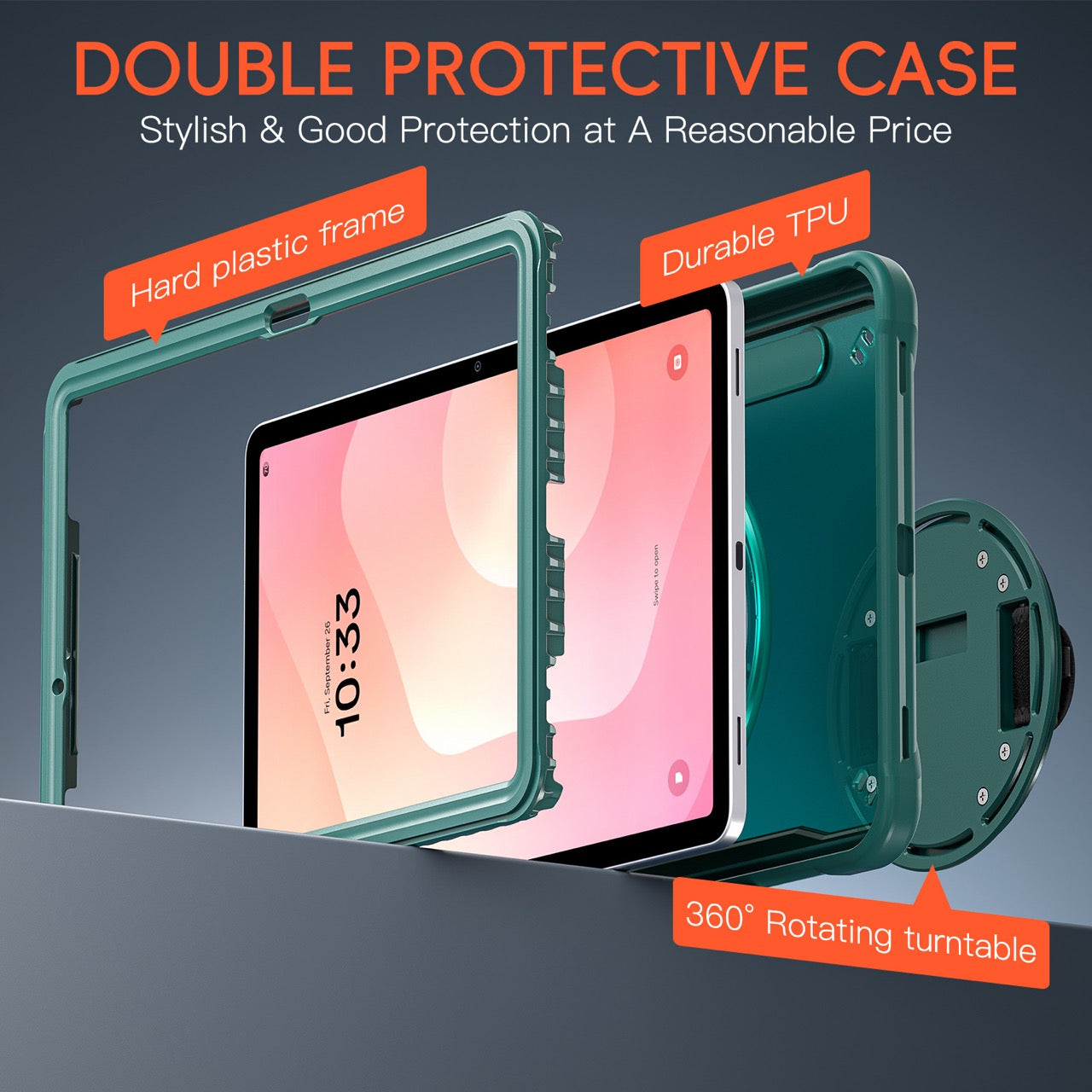 Samsung Tab S11 Rugged Case - 360° Stand, Hand & Shoulder Strap - Shockproof - Green