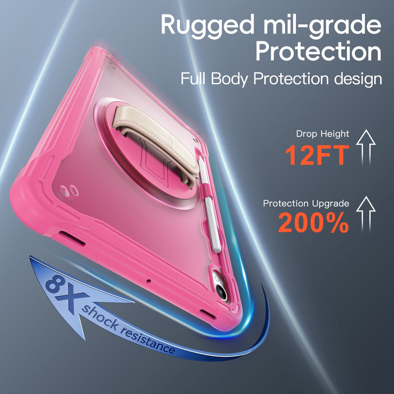 Samsung Tab S11 Rugged Case - 360° Stand, Hand & Shoulder Strap - Shockproof - Rose