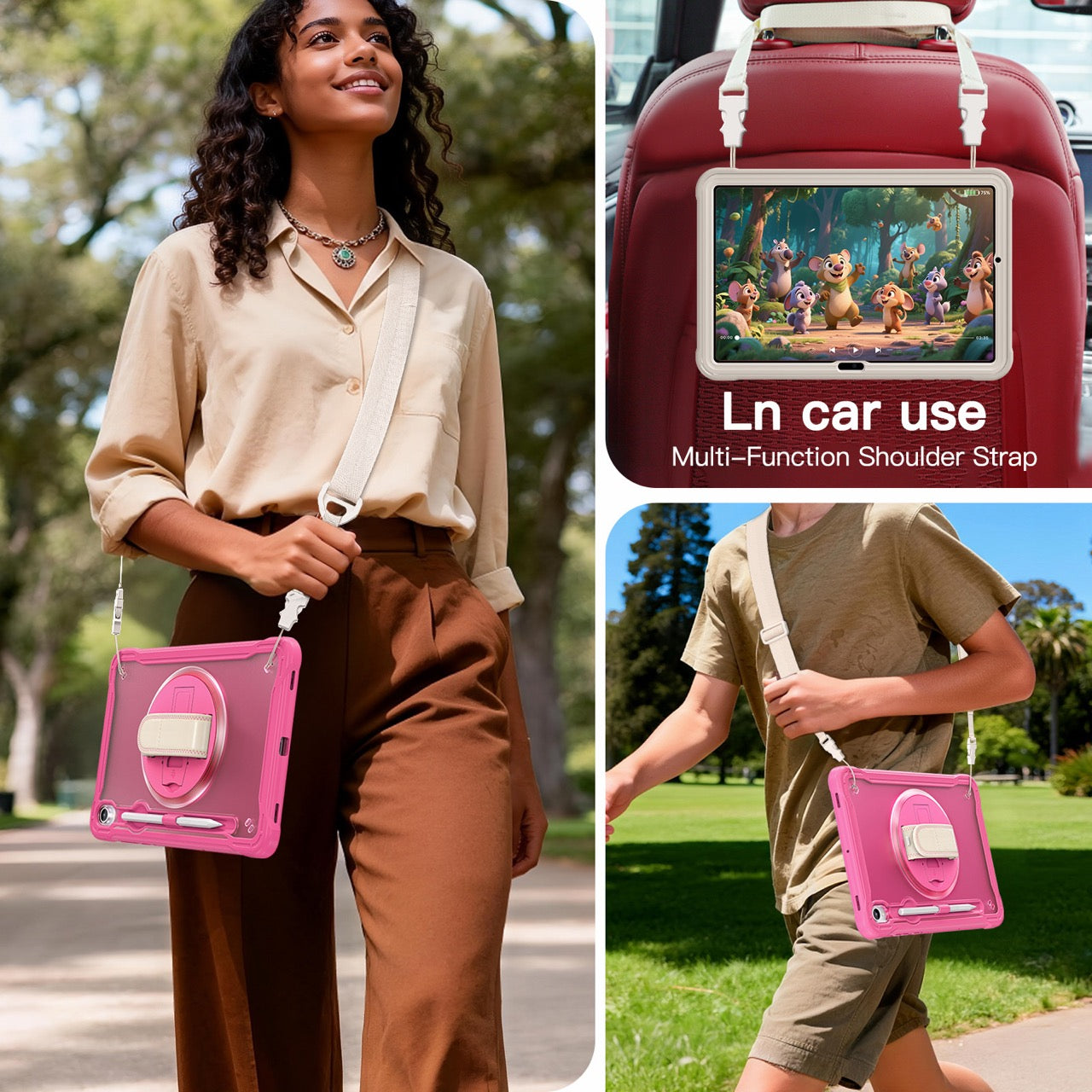 Samsung Tab S11 Rugged Case - 360° Stand, Hand & Shoulder Strap - Shockproof - Rose