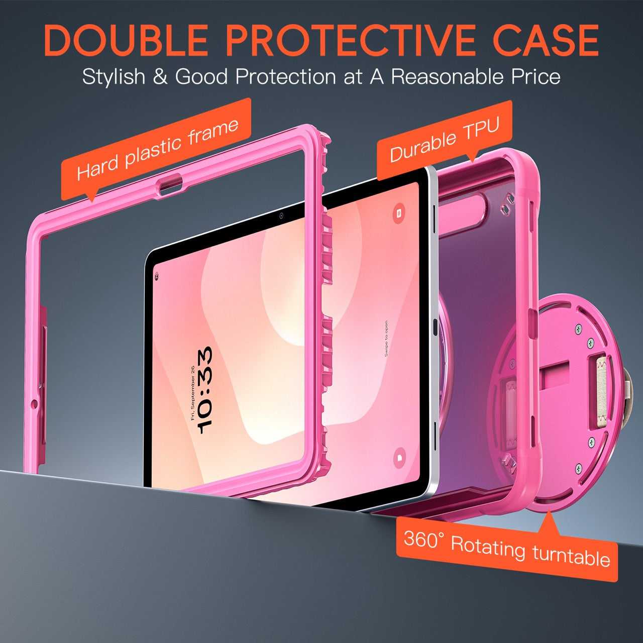 Samsung Tab S11 Rugged Case - 360° Stand, Hand & Shoulder Strap - Shockproof - Rose