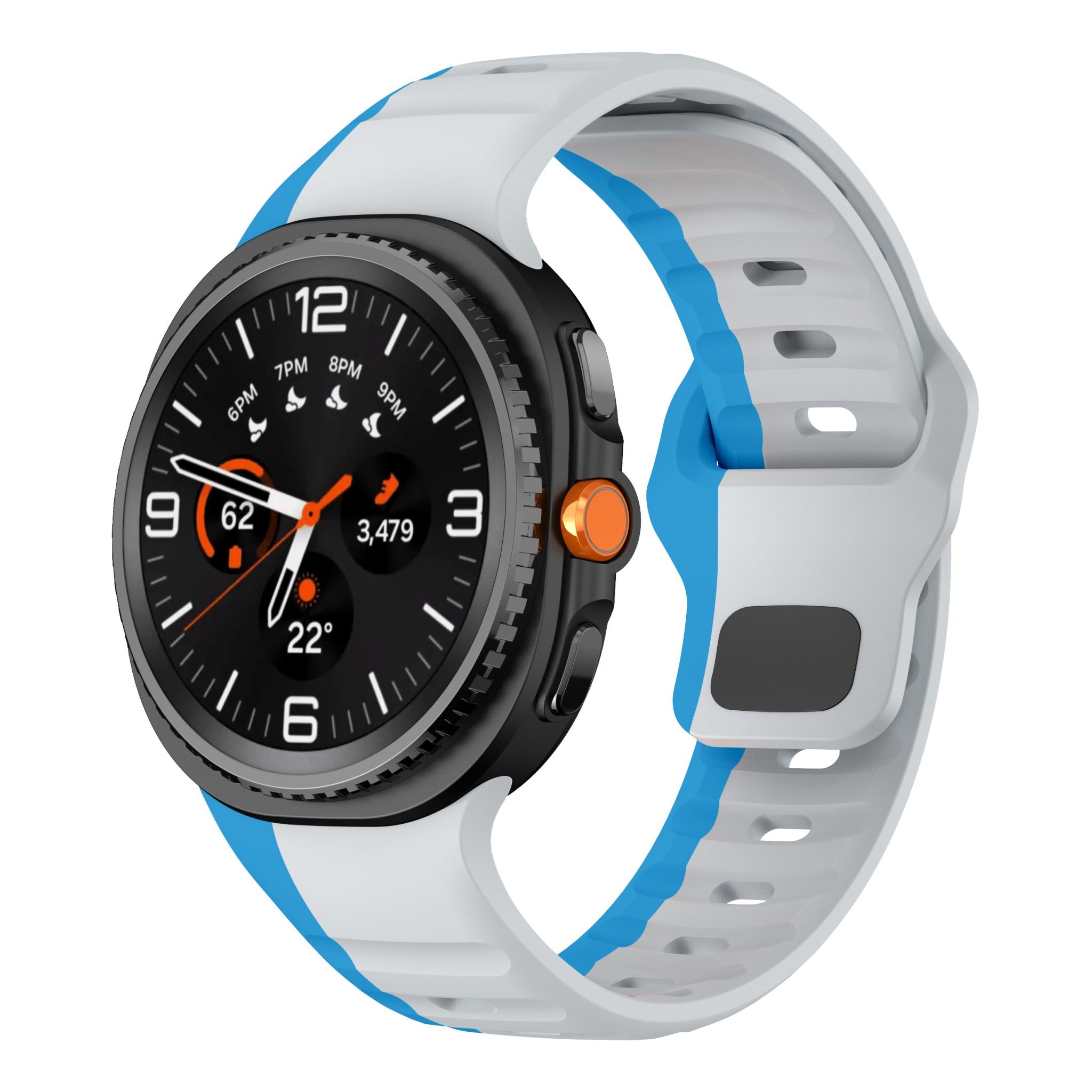 Two-Tone Wave Silicone Sport Band for Samsung Galaxy Watch 8 (40 / 44 mm) [Grey/Blue]