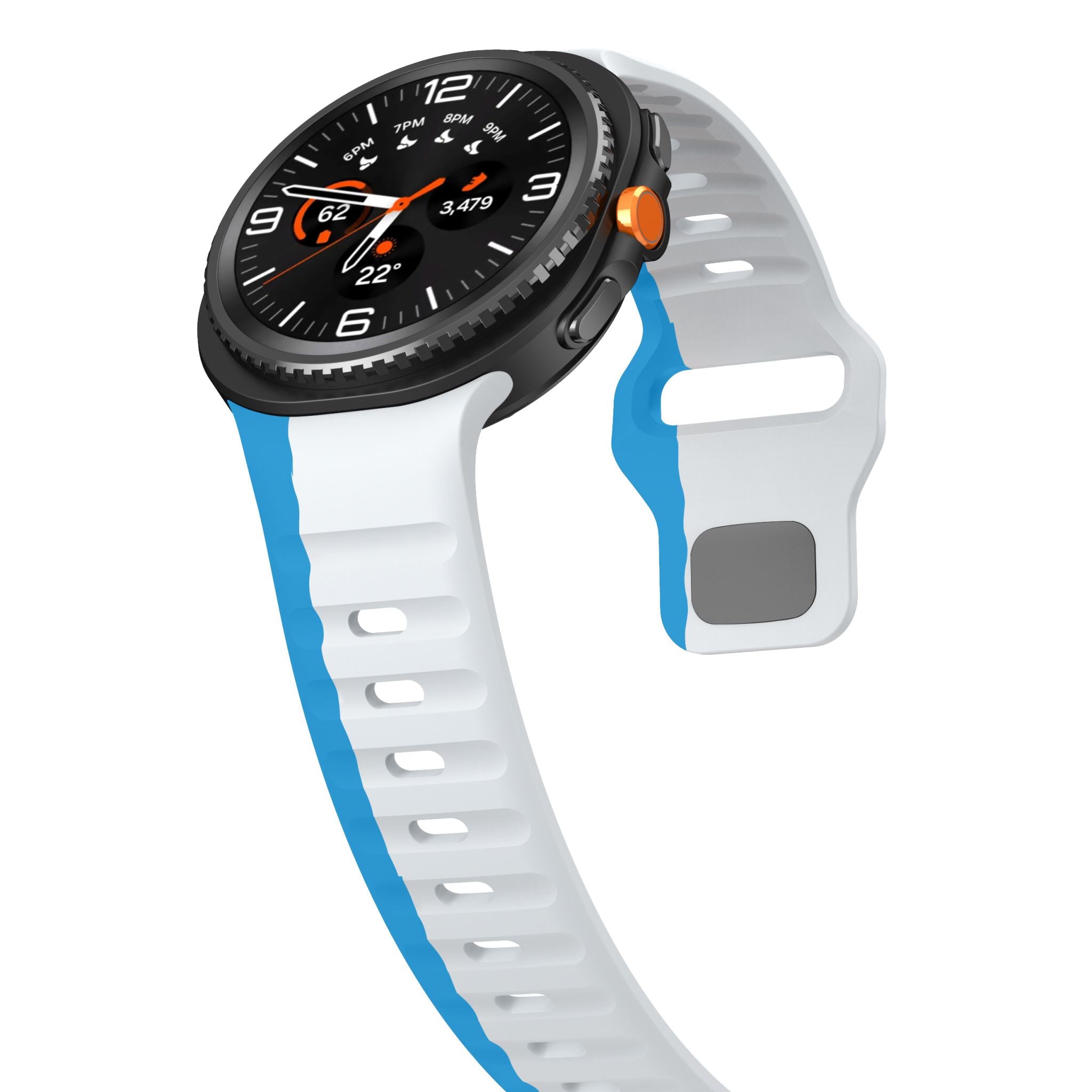 Two-Tone Wave Silicone Sport Band for Samsung Galaxy Watch 8 (40 / 44 mm) [Grey/Blue]