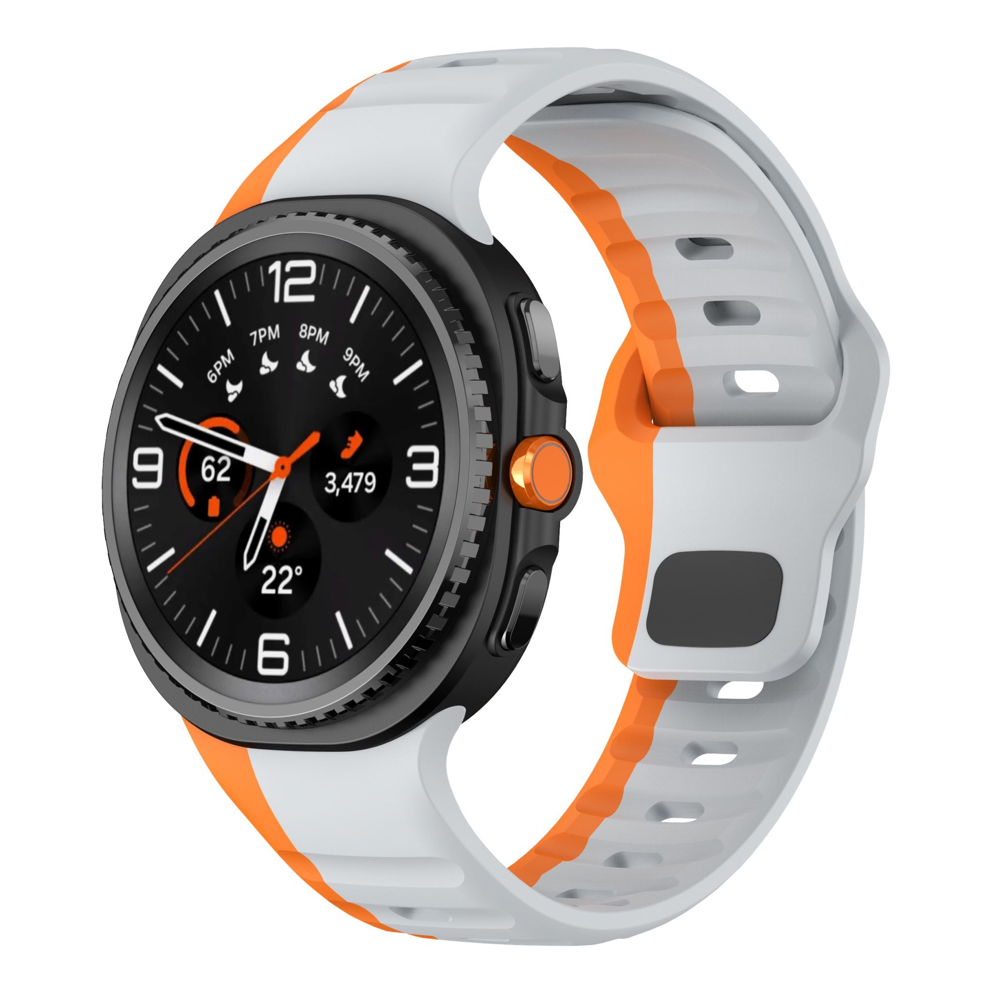 Two-Tone Wave Silicone Sport Band for Samsung Galaxy Watch 8 (40 / 44 mm) [Grey/Orange]