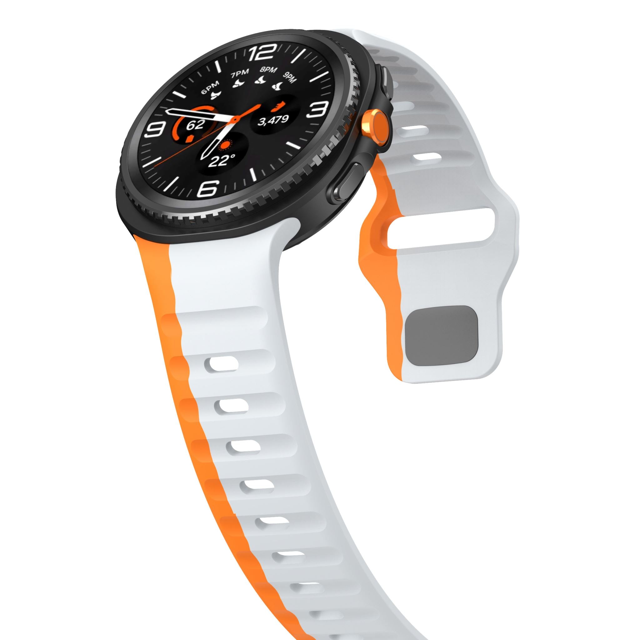 Two-Tone Wave Silicone Sport Band for Samsung Galaxy Watch 8 (40 / 44 mm) [Grey/Orange]
