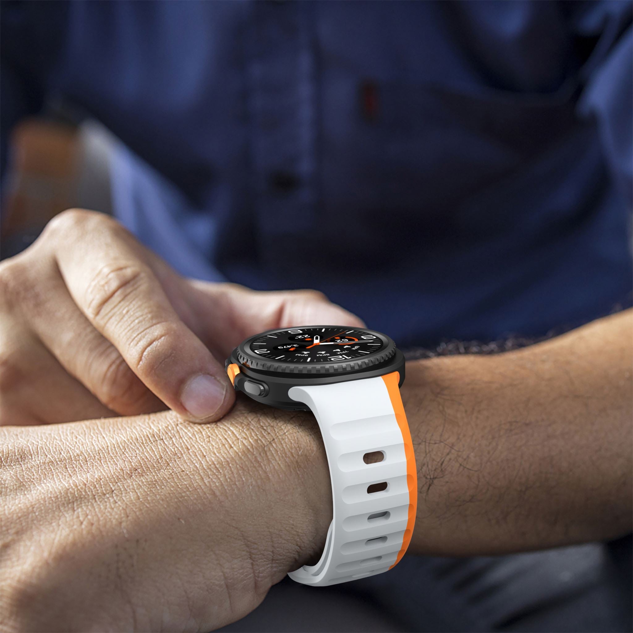 Two-Tone Wave Silicone Sport Band for Samsung Galaxy Watch 8 (40 / 44 mm) [Grey/Orange]