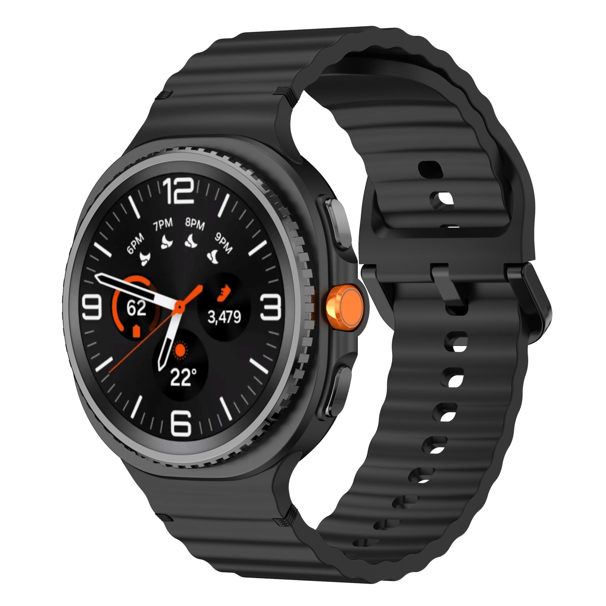 Wave Pattern Stitched Silicone Band for Samsung Galaxy Watch 8 (40 / 44 mm) [Black]