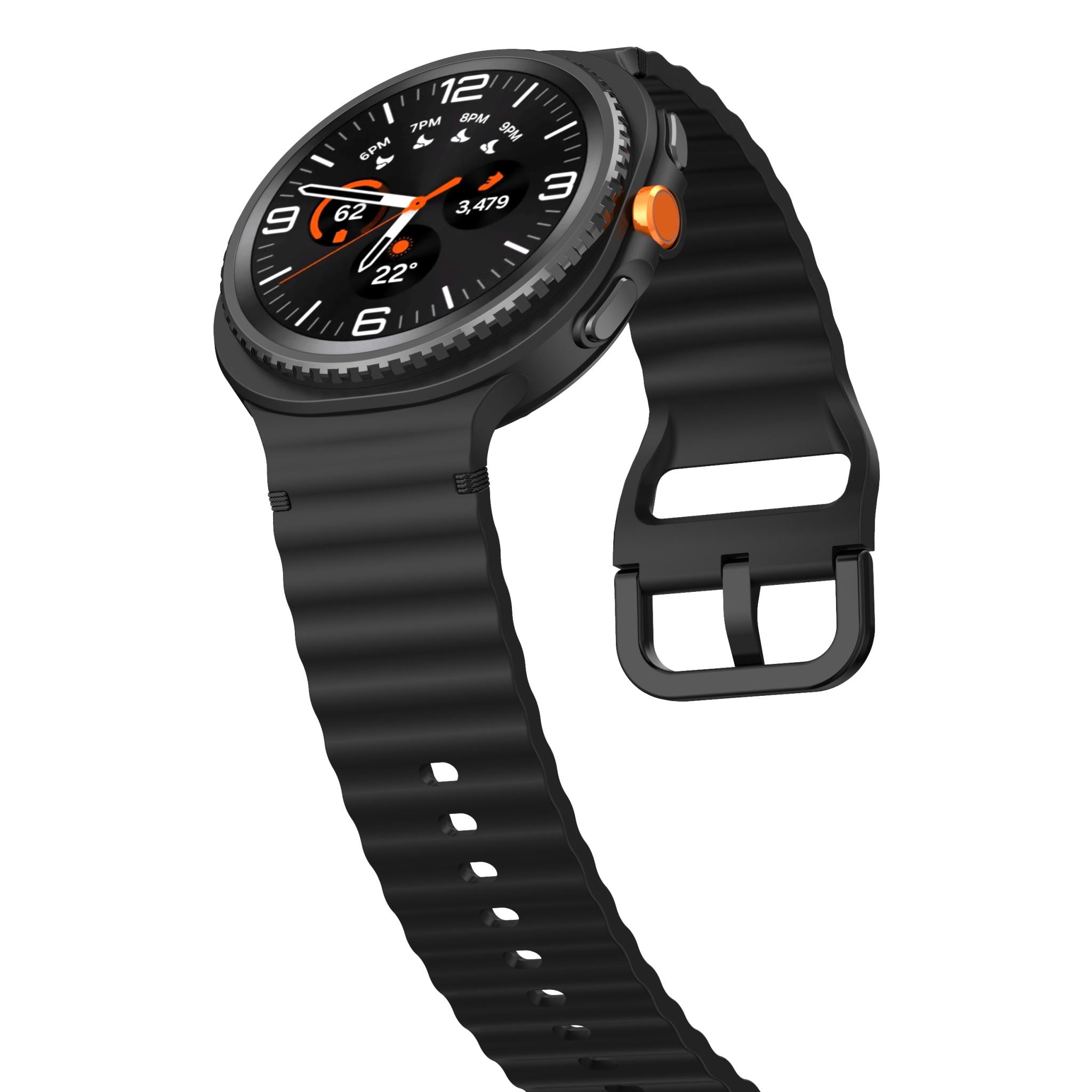 Wave Pattern Stitched Silicone Band for Samsung Galaxy Watch 8 (40 / 44 mm) [Black]