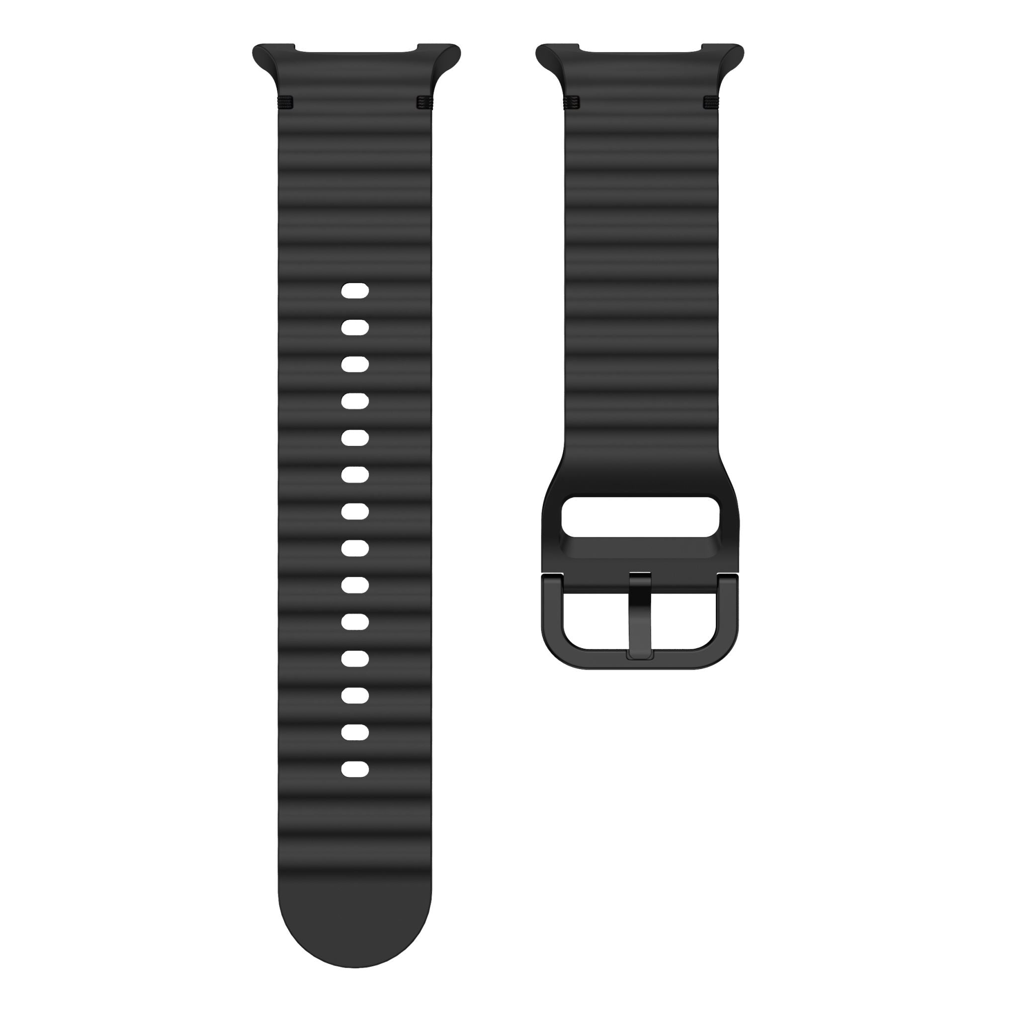 Wave Pattern Stitched Silicone Band for Samsung Galaxy Watch 8 (40 / 44 mm) [Black]