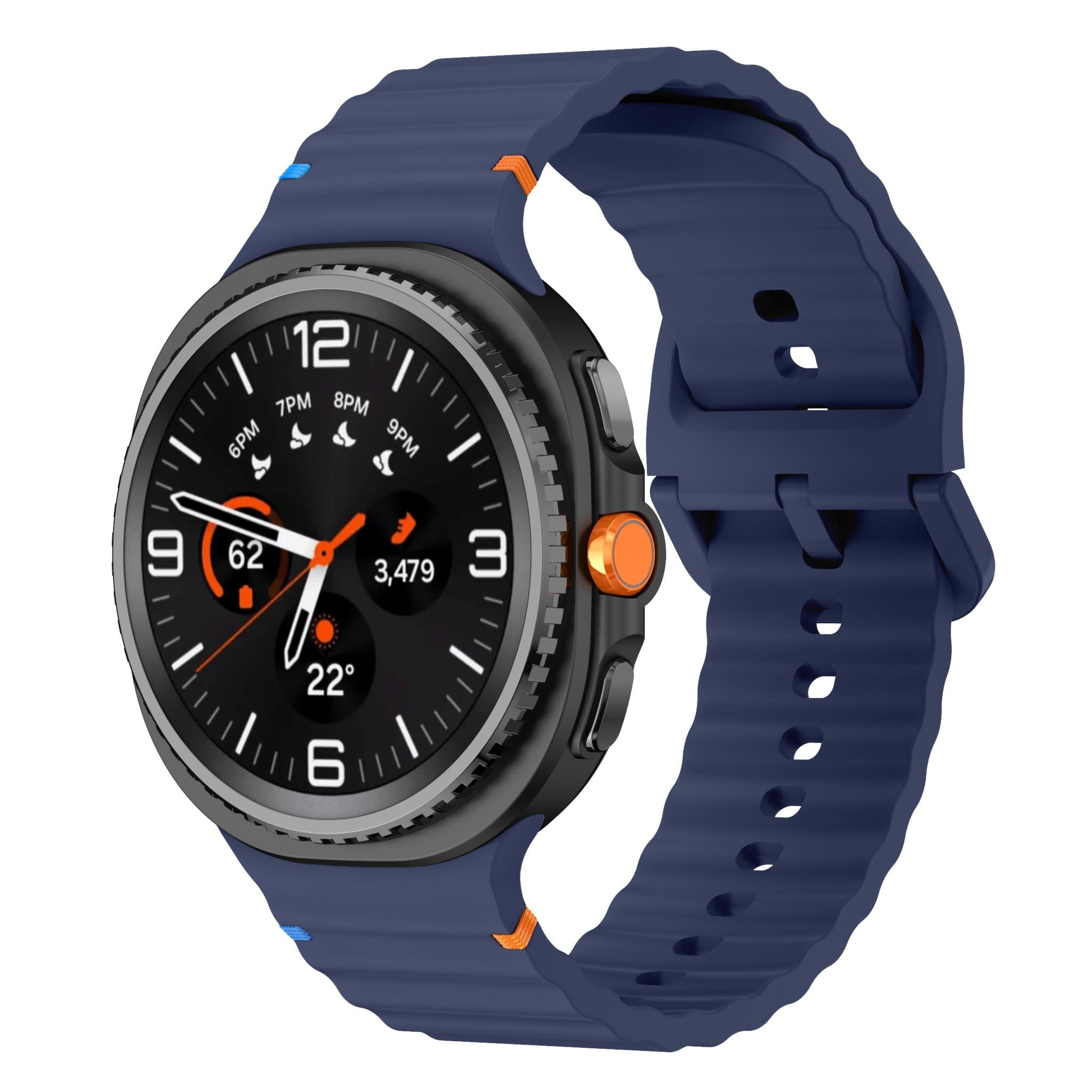 Wave Pattern Stitched Silicone Band for Samsung Galaxy Watch 8 (40 mm / 44 mm) [Navy]