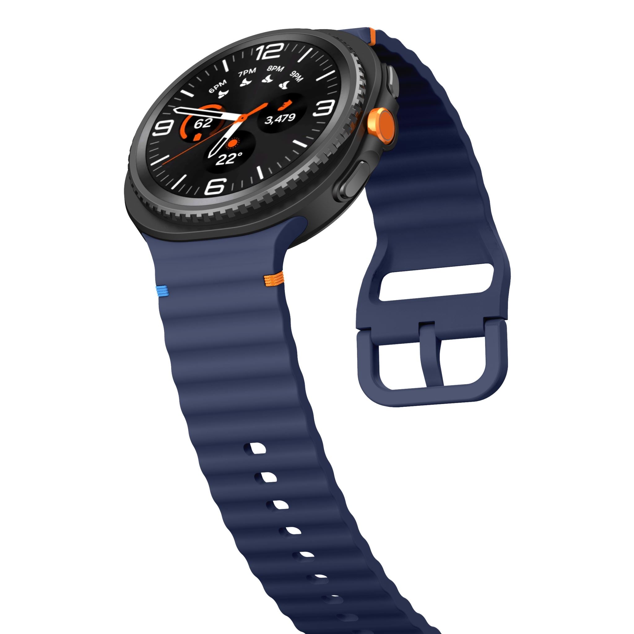 Wave Pattern Stitched Silicone Band for Samsung Galaxy Watch 8 (40 mm / 44 mm) [Navy]