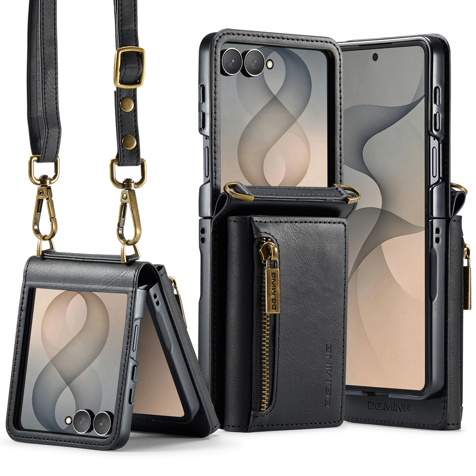Samsung Galaxy Z Flip 8 DG.MING Crossbody Wallet Case [Black]