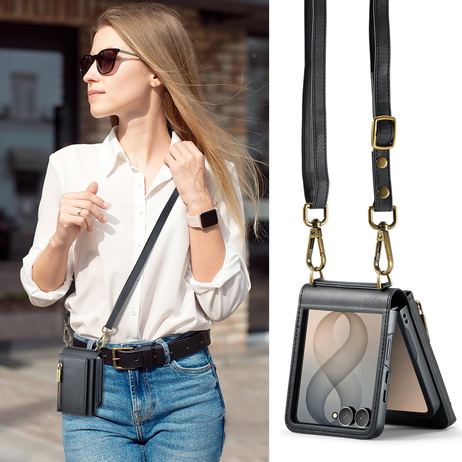 Samsung Galaxy Z Flip 8 DG.MING Crossbody Wallet Case [Black]