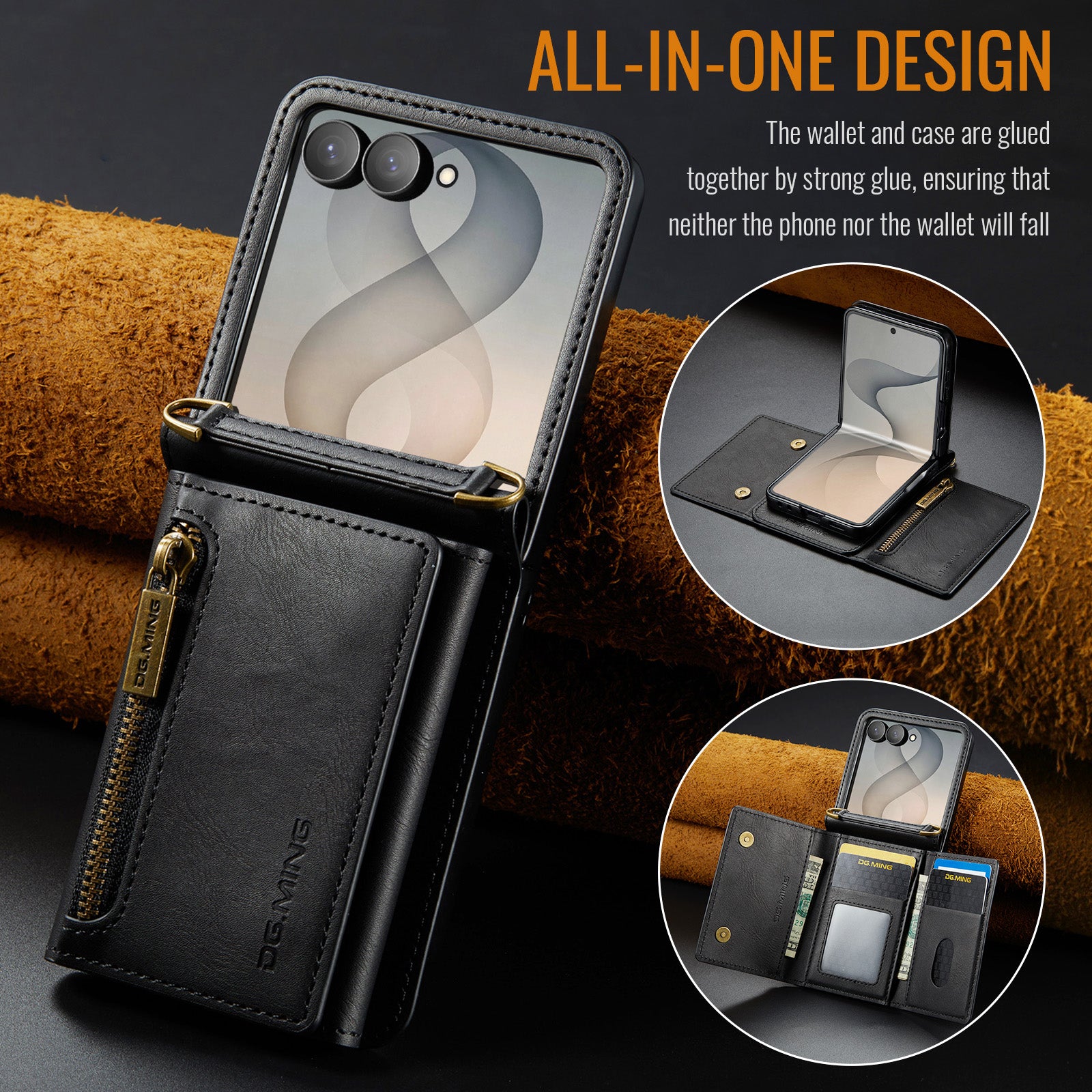 Samsung Galaxy Z Flip 8 DG.MING Crossbody Wallet Case [Black]