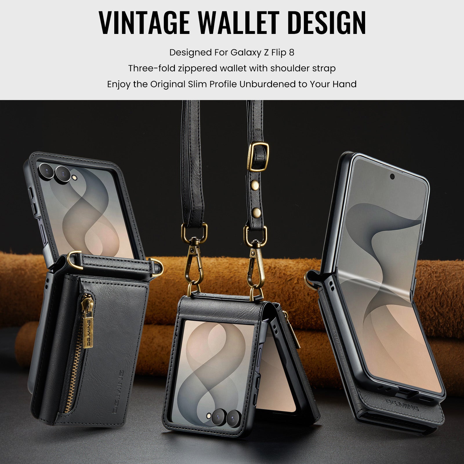 Samsung Galaxy Z Flip 8 DG.MING Crossbody Wallet Case [Black]