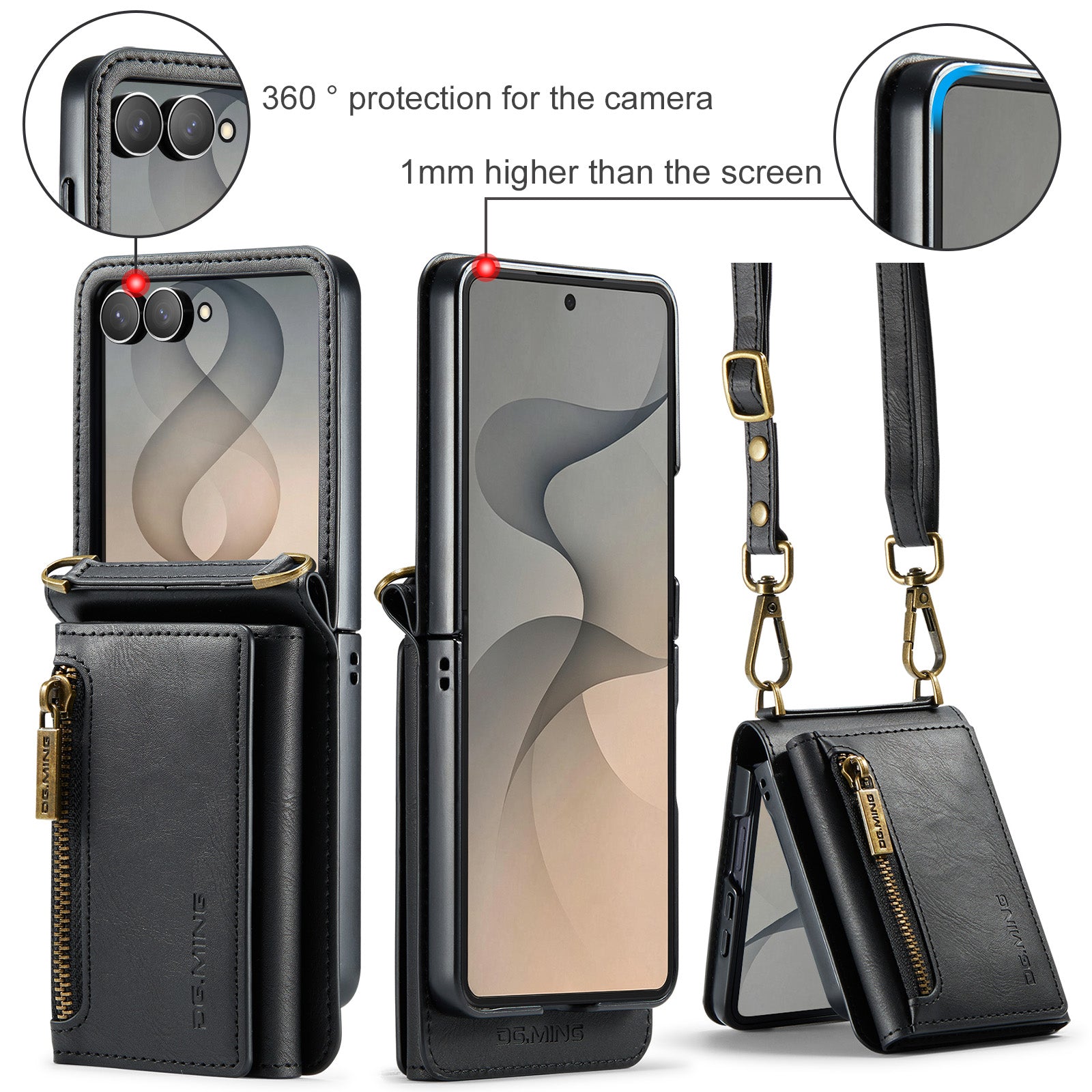 Samsung Galaxy Z Flip 8 DG.MING Crossbody Wallet Case [Black]