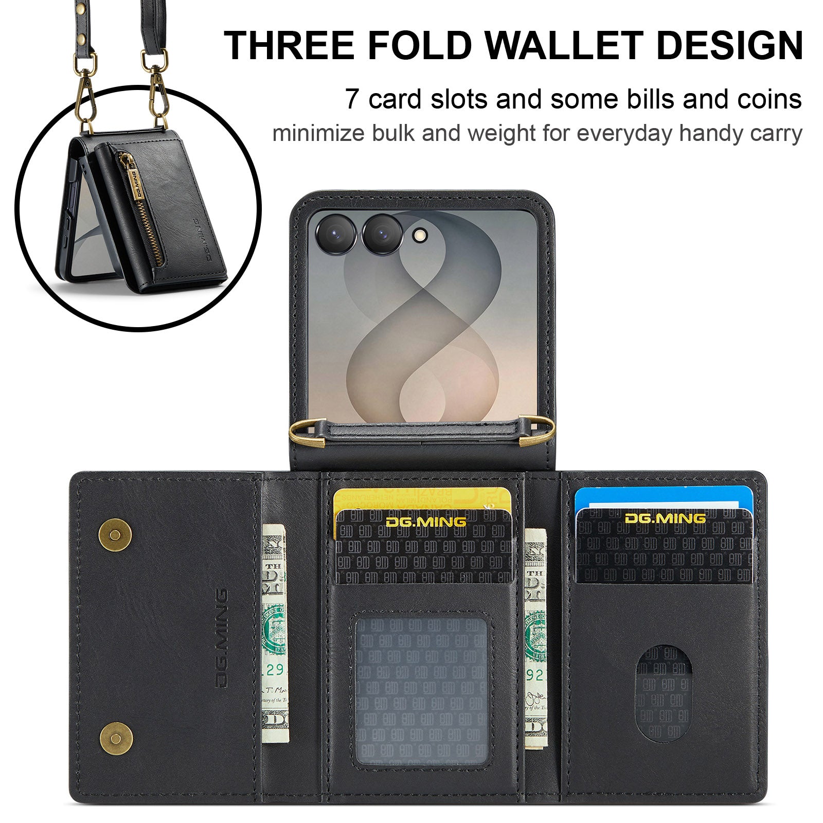 Samsung Galaxy Z Flip 8 DG.MING Crossbody Wallet Case [Black]