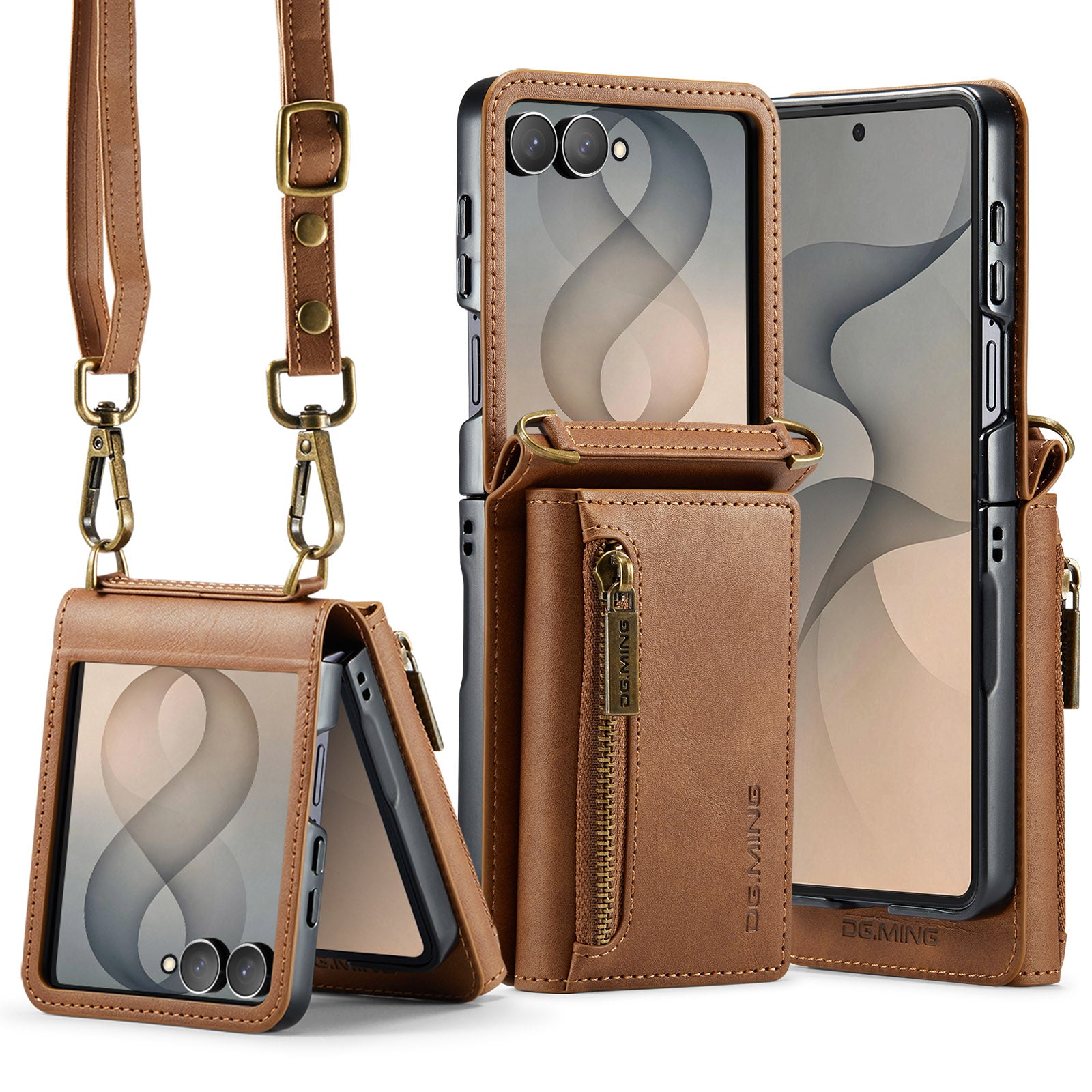 Samsung Galaxy Z Flip 8 DG.MING Crossbody Wallet Case [Brown]