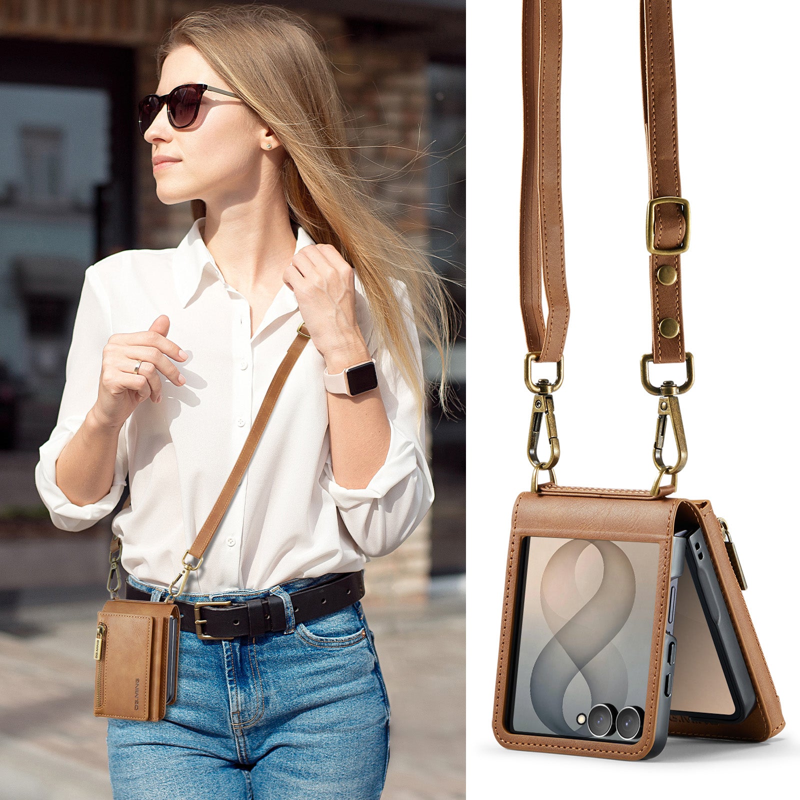 Samsung Galaxy Z Flip 8 DG.MING Crossbody Wallet Case [Brown]