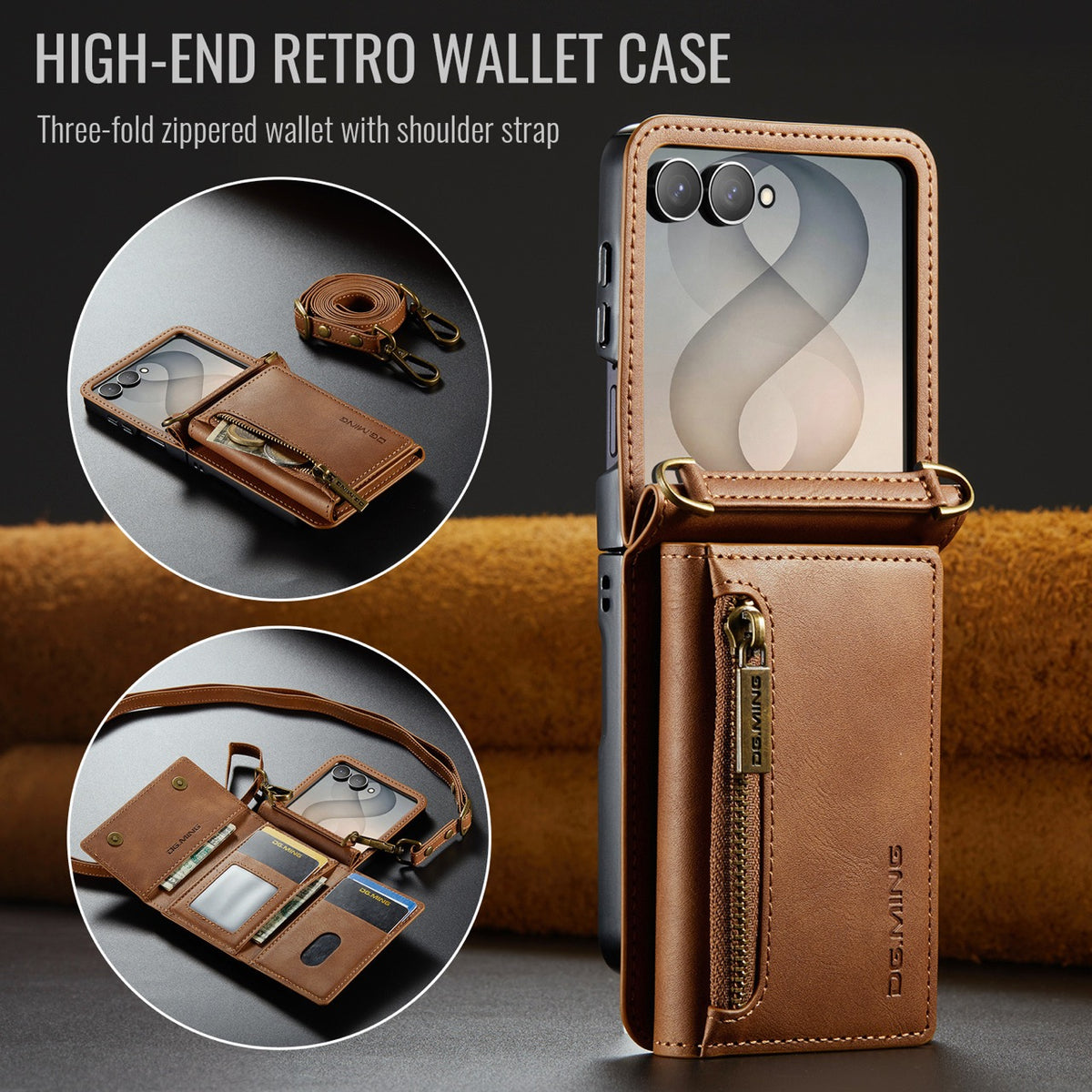 Samsung Galaxy Z Flip 8 DG.MING Crossbody Wallet Case [Brown]