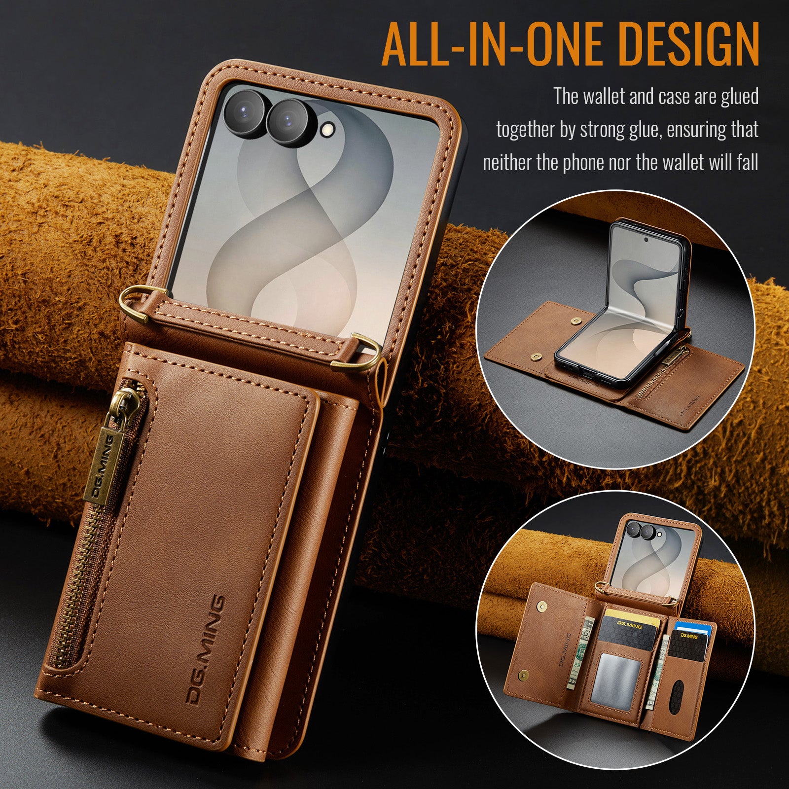 Samsung Galaxy Z Flip 8 DG.MING Crossbody Wallet Case [Brown]