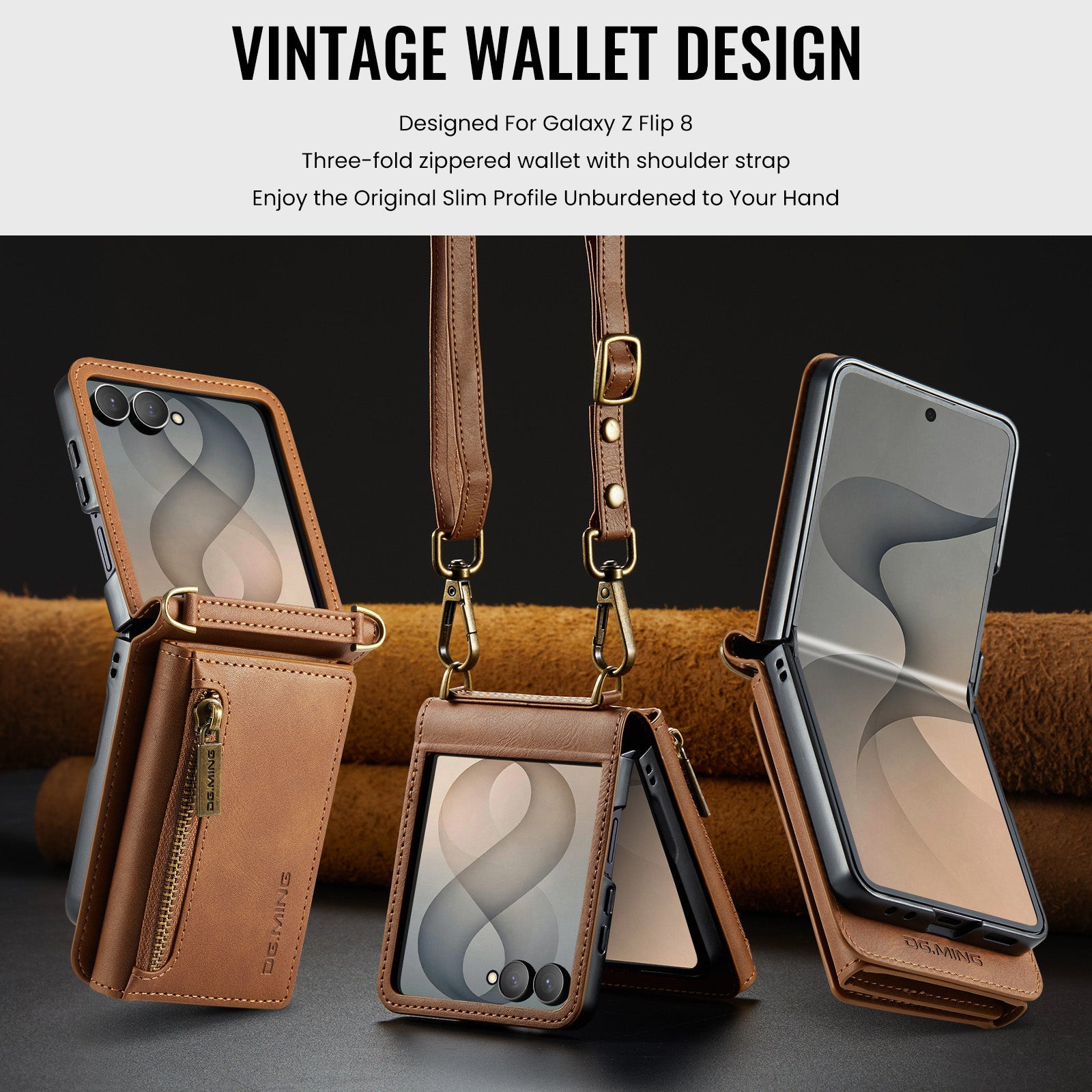 Samsung Galaxy Z Flip 8 DG.MING Crossbody Wallet Case [Brown]