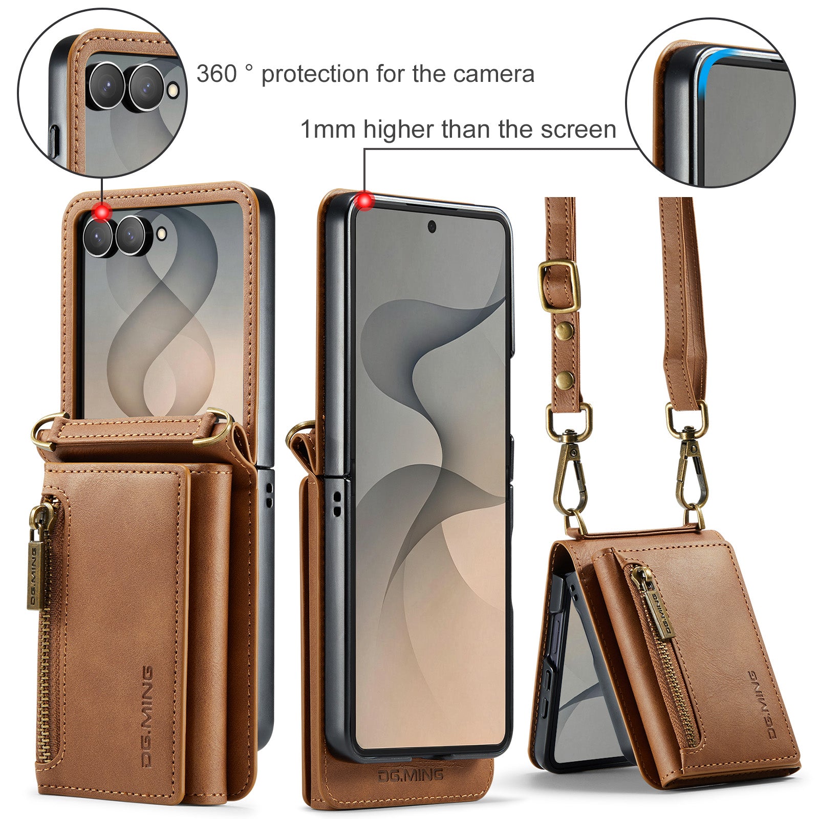 Samsung Galaxy Z Flip 8 DG.MING Crossbody Wallet Case [Brown]