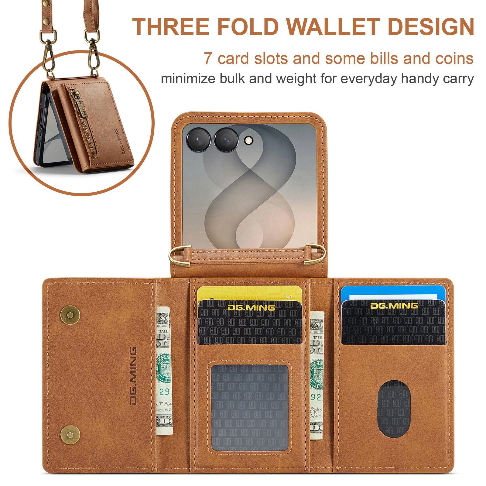Samsung Galaxy Z Flip 8 DG.MING Crossbody Wallet Case [Brown]