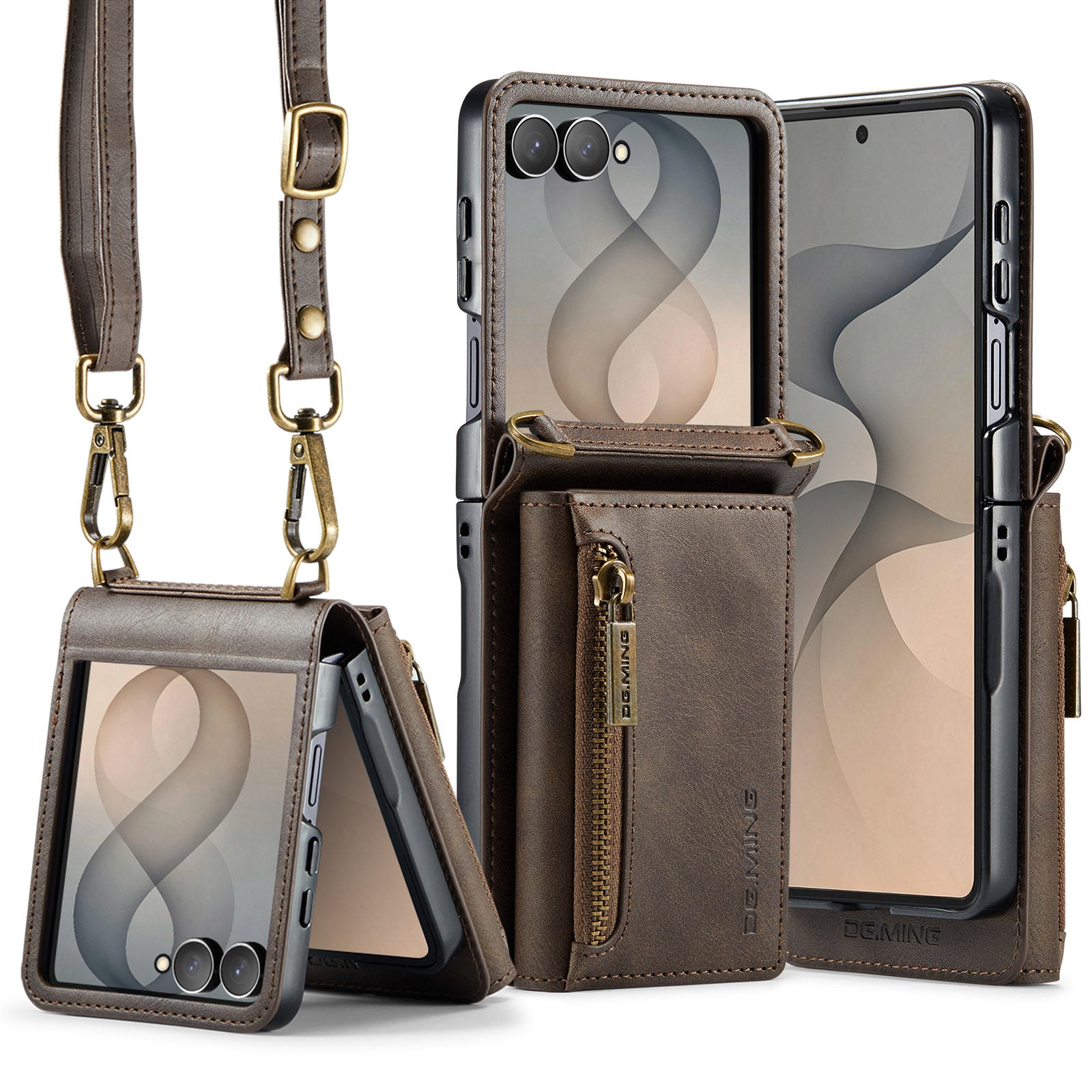 Samsung Galaxy Z Flip 8 DG.MING Crossbody Wallet Case [Coffee]