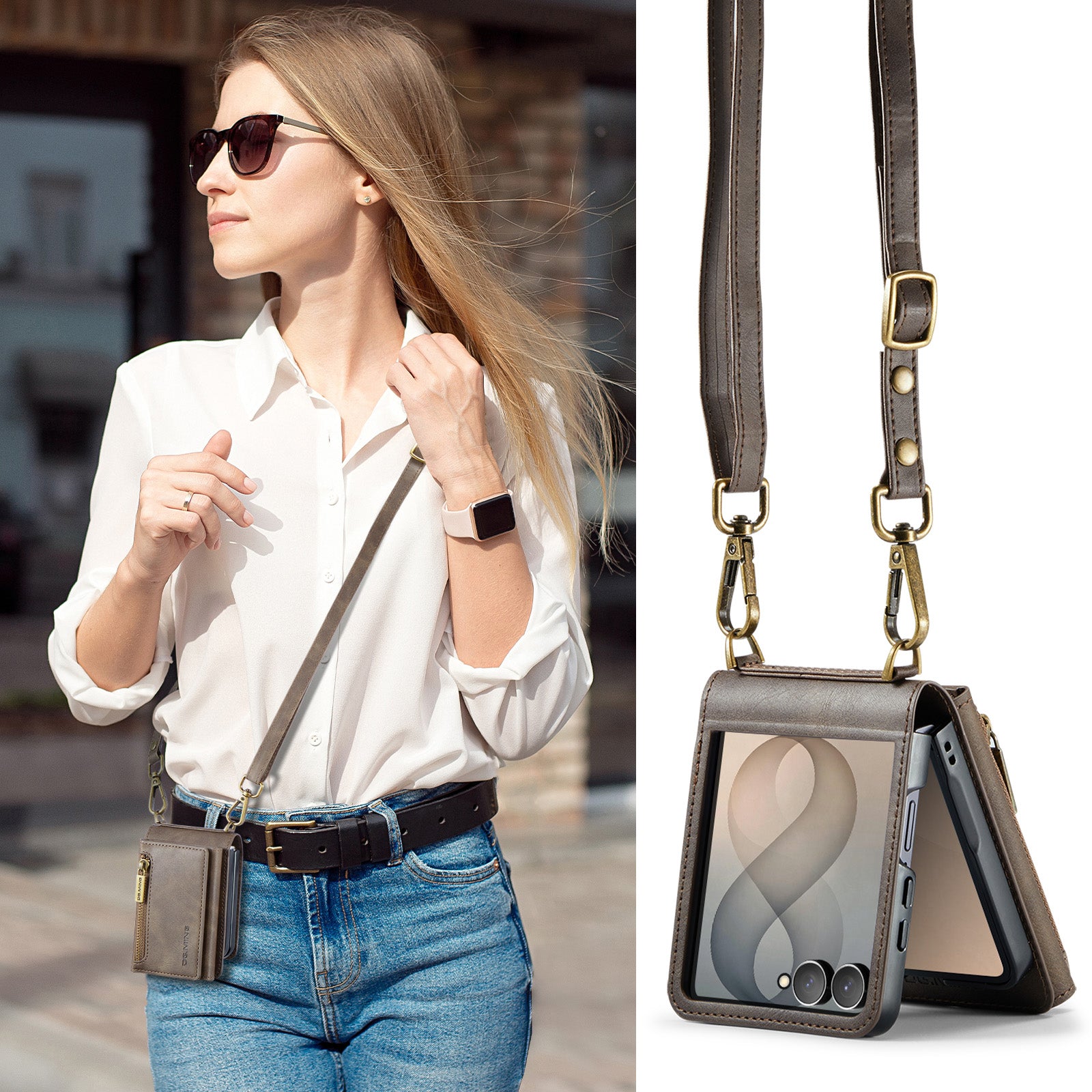 Samsung Galaxy Z Flip 8 DG.MING Crossbody Wallet Case [Coffee]