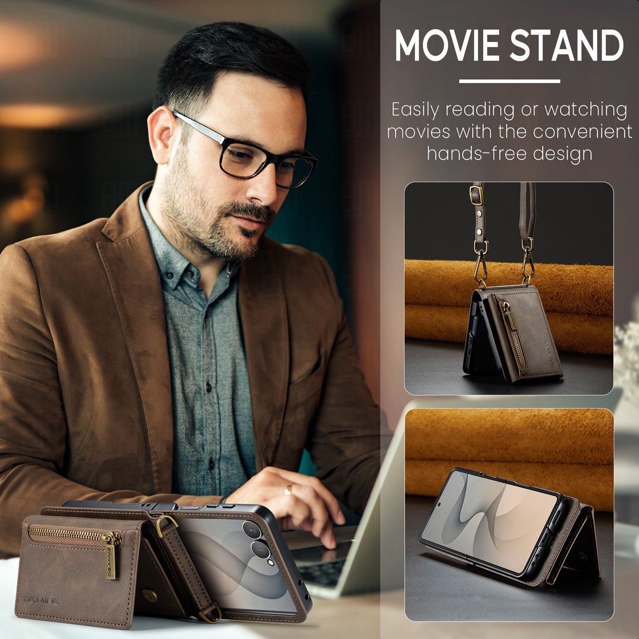 Samsung Galaxy Z Flip 8 DG.MING Crossbody Wallet Case [Coffee]