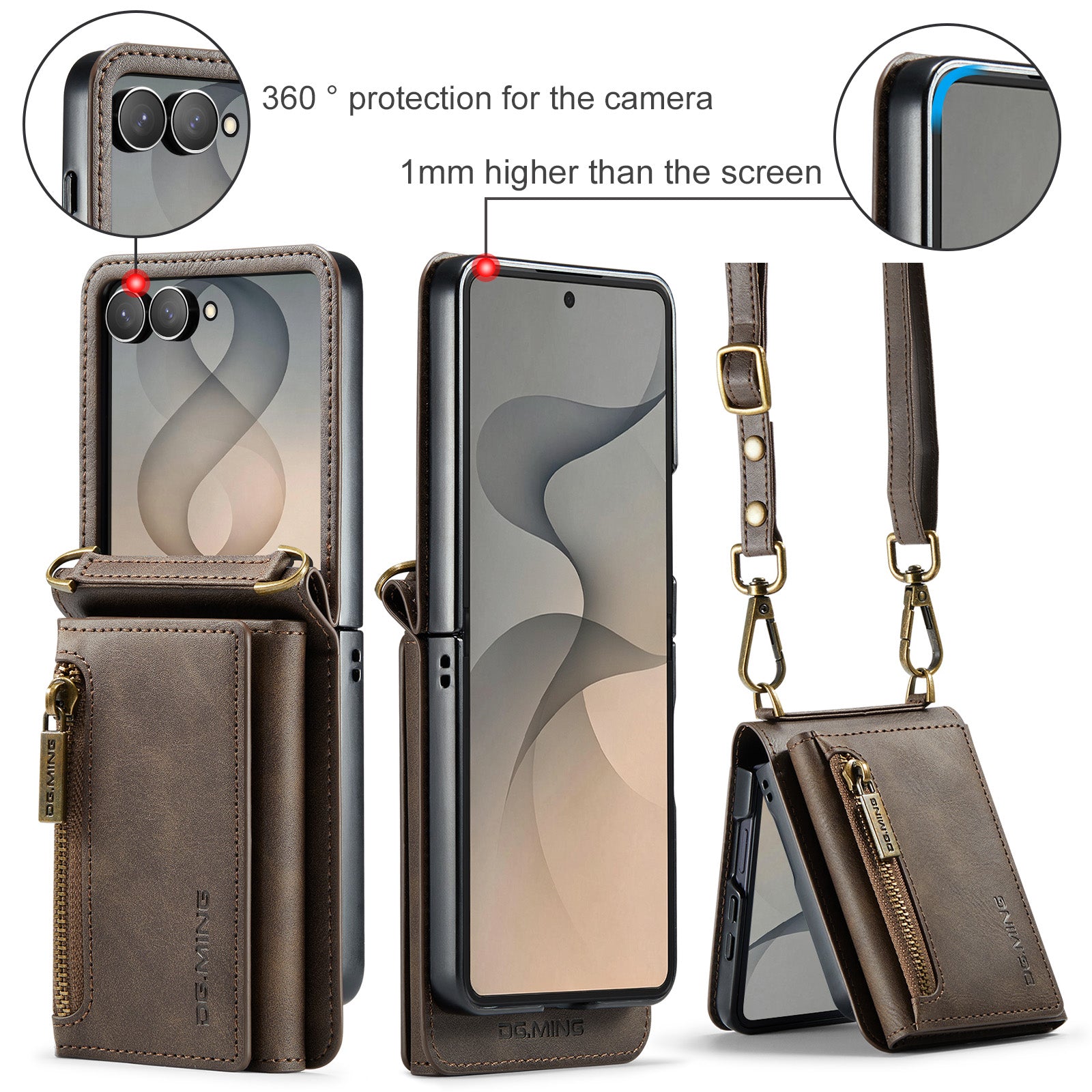 Samsung Galaxy Z Flip 8 DG.MING Crossbody Wallet Case [Coffee]